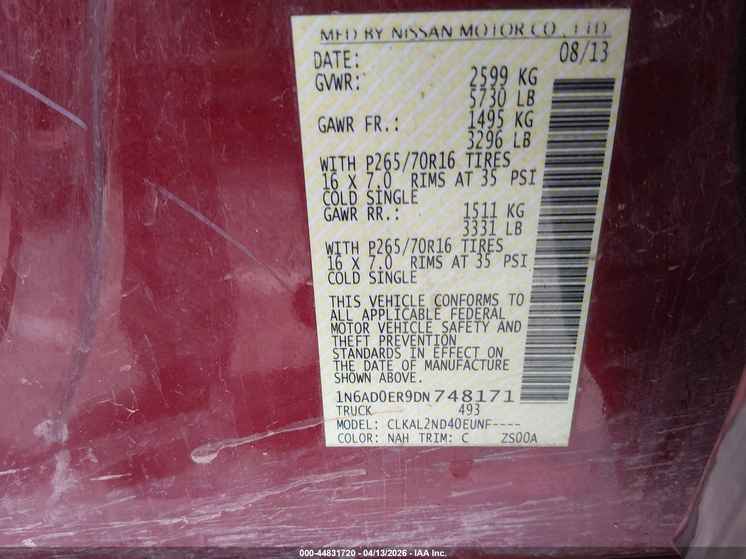 2013 Nissan Frontier Sv Red vin: 1N6AD0ER9DN748171