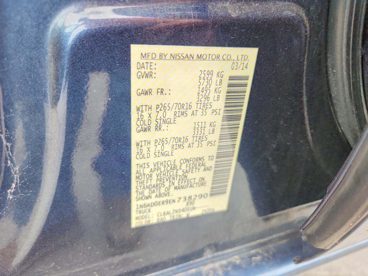2014 Nissan Frontier Sv Blue vin: 1N6AD0ER9EN738290