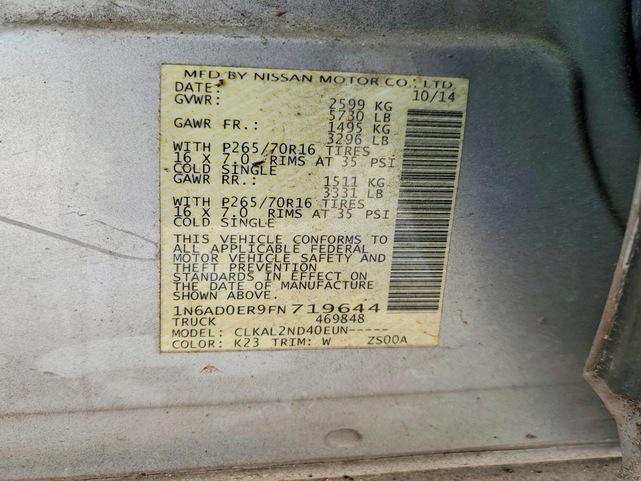 2015 Nissan Frontier Sv Silver vin: 1N6AD0ER9FN719644