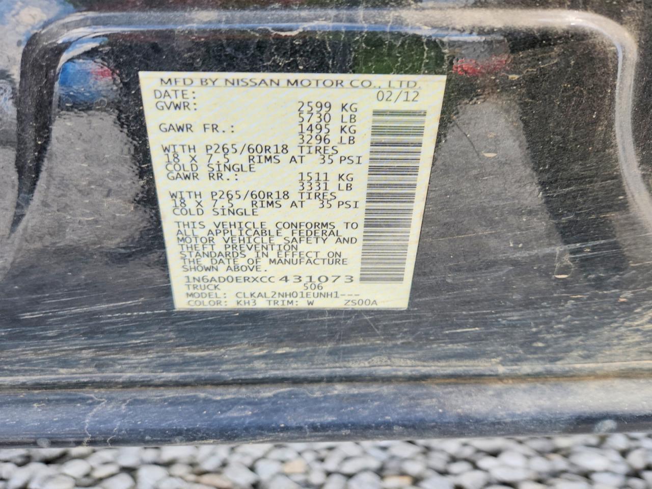 2012 Nissan Frontier S/sv/sl/pro-4x Black vin: 1N6AD0ERXCC431073