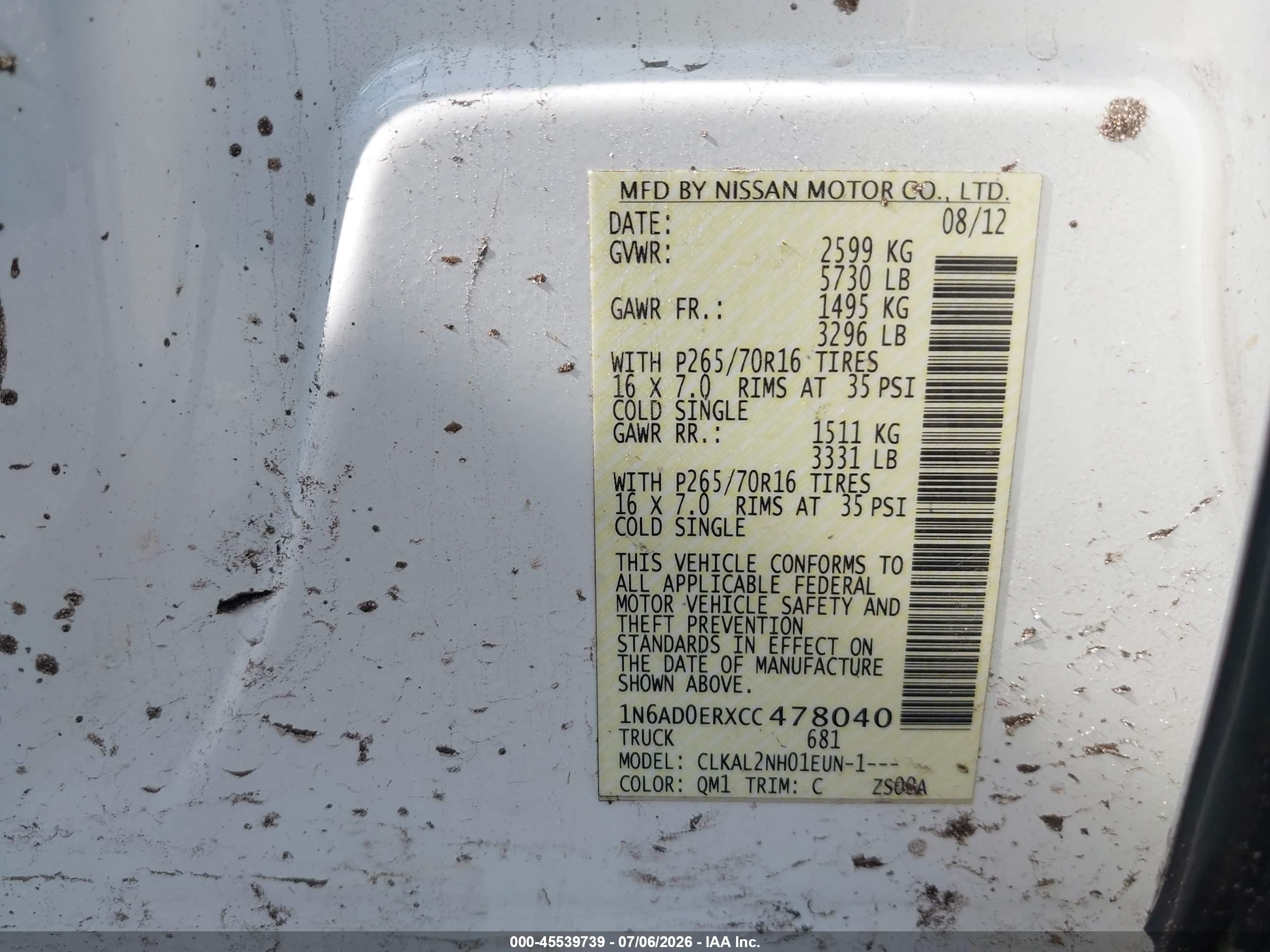 2012 Nissan Frontier Sv White vin: 1N6AD0ERXCC478040