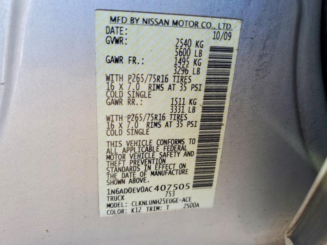 2010 Nissan Frontier Se V6 Silver vin: 1N6AD0EV0AC407505