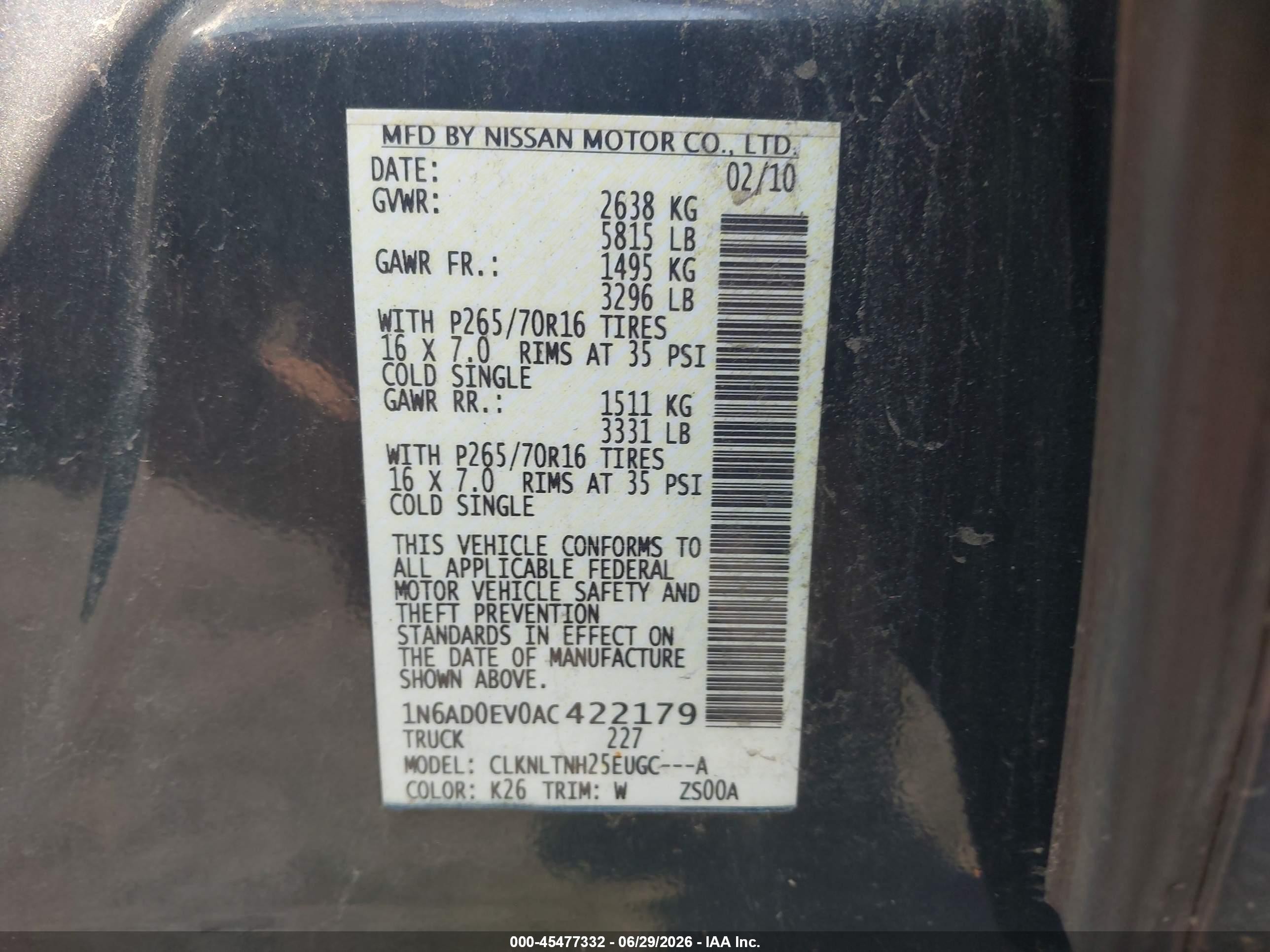 2010 Nissan Frontier Se Gray vin: 1N6AD0EV0AC422179