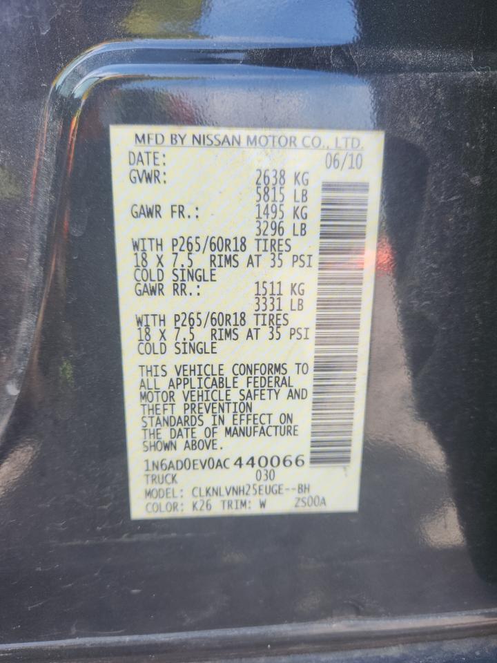 2010 Nissan Frontier Se V6 Charcoal vin: 1N6AD0EV0AC440066