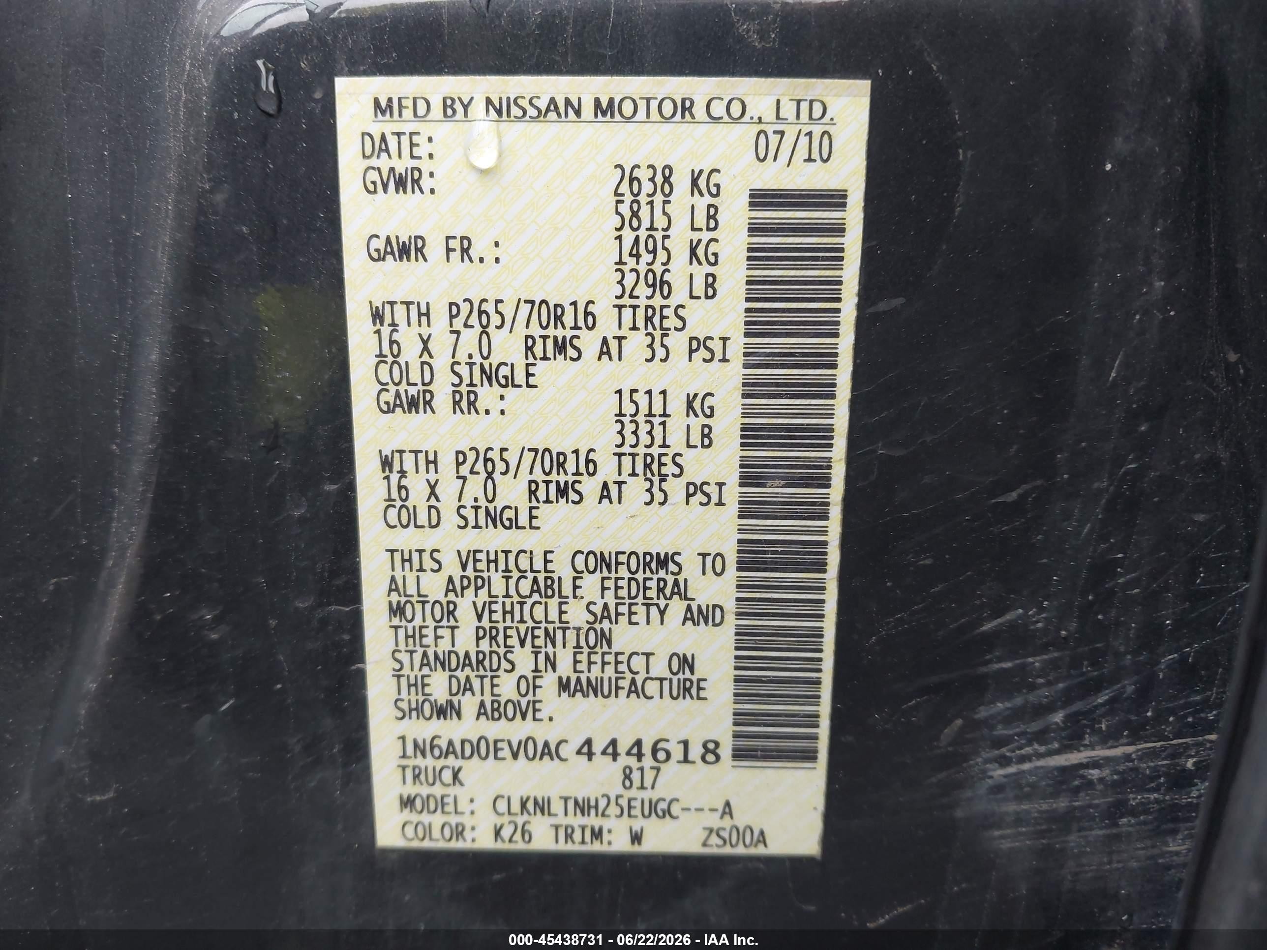 2010 Nissan Frontier Se Gray vin: 1N6AD0EV0AC444618