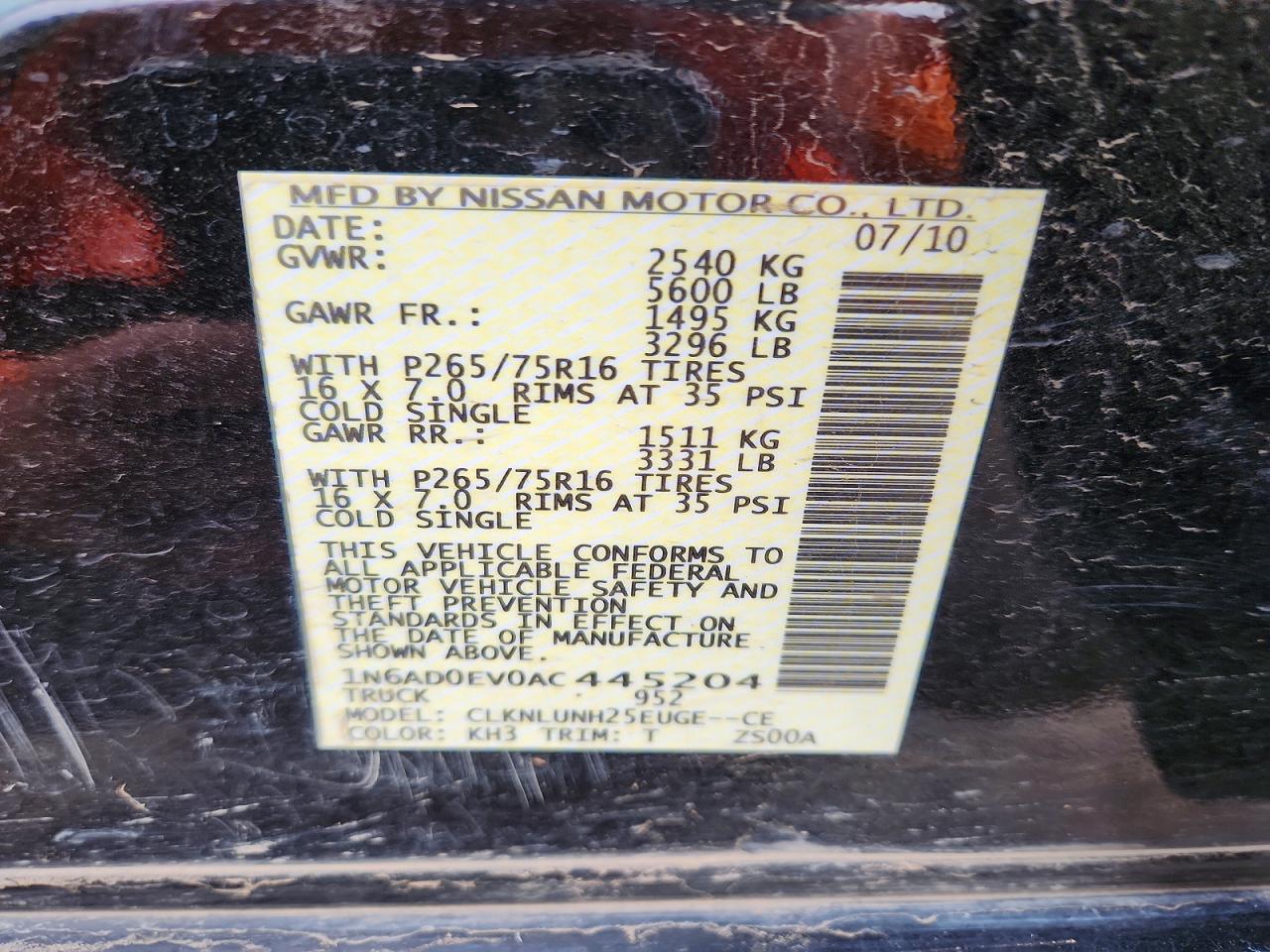 2010 Nissan Frontier Se V6 Black vin: 1N6AD0EV0AC445204