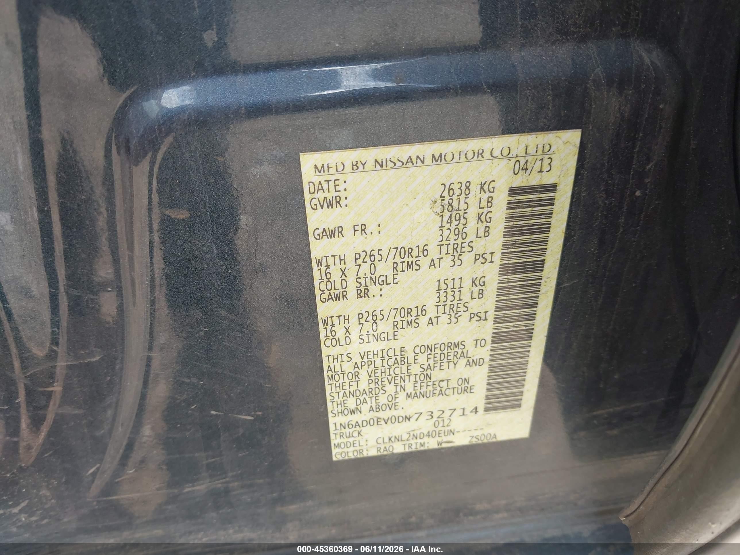 2013 Nissan Frontier Sv Gray vin: 1N6AD0EV0DN732714