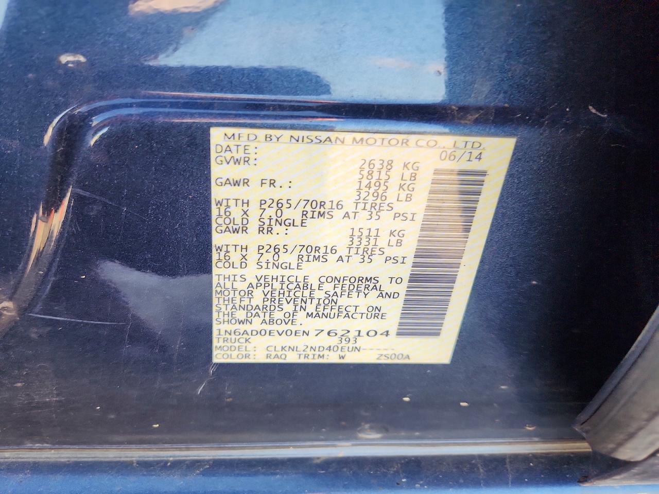 2014 Nissan Frontier Sv Blue vin: 1N6AD0EV0EN762104