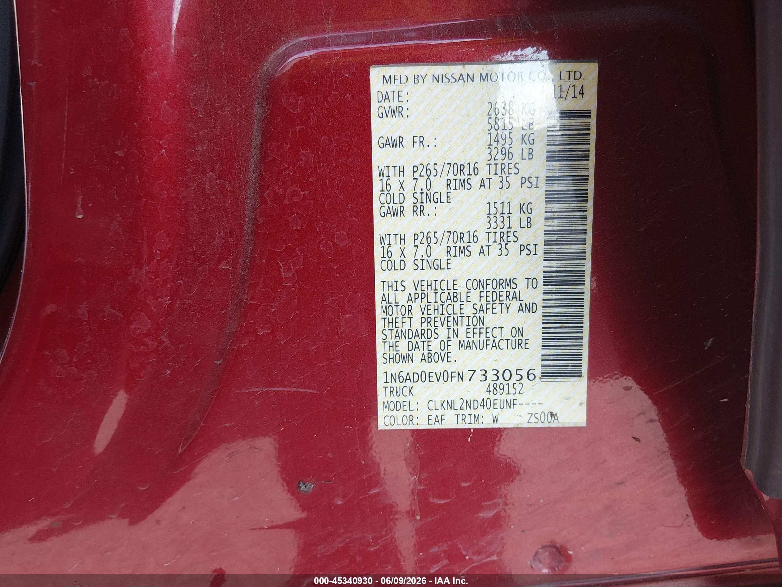 2015 Nissan Frontier Sv Red vin: 1N6AD0EV0FN733056