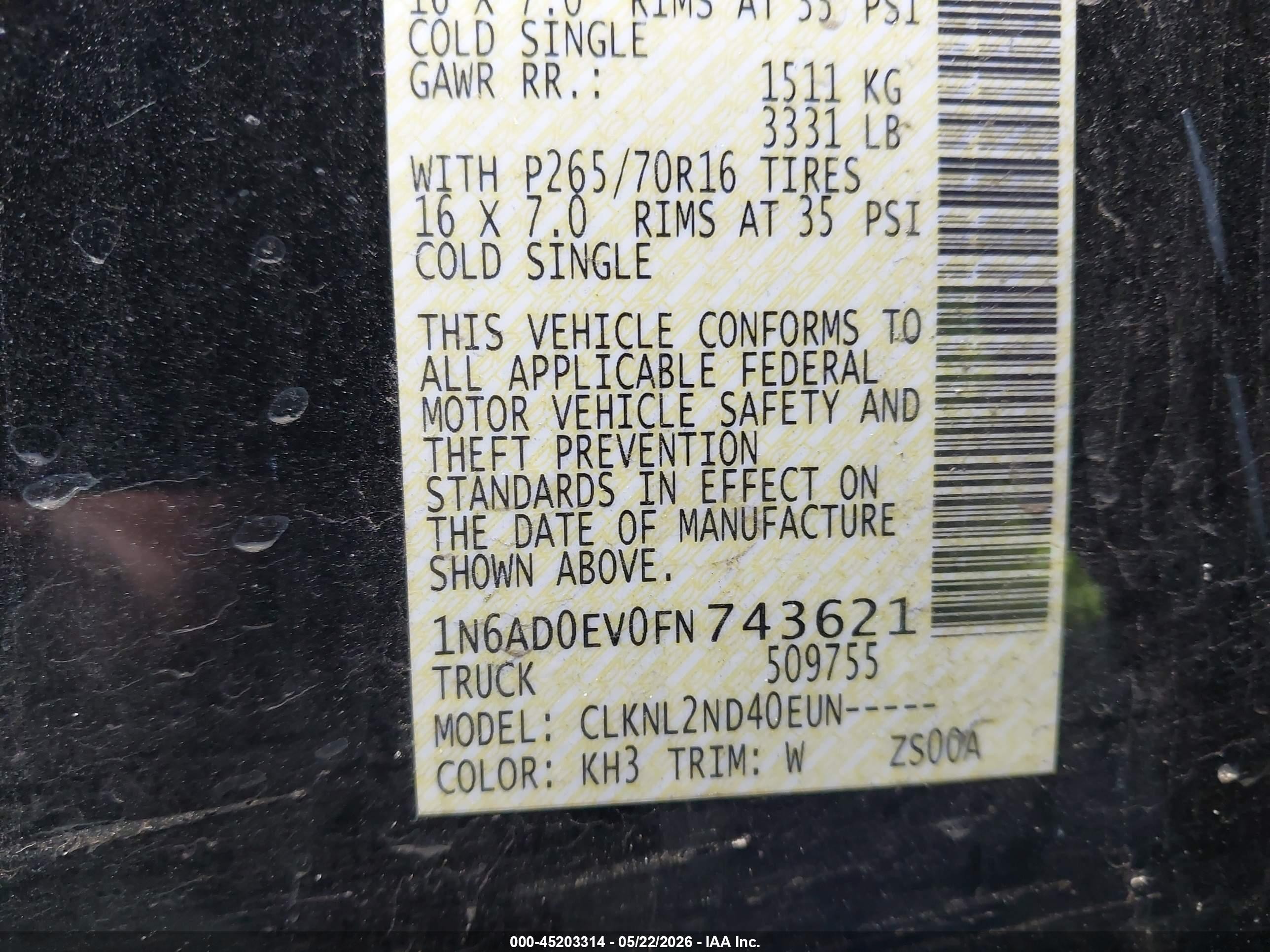 2015 Nissan Frontier Pro-4x/s/sl/sv Черный vin: 1N6AD0EV0FN743621