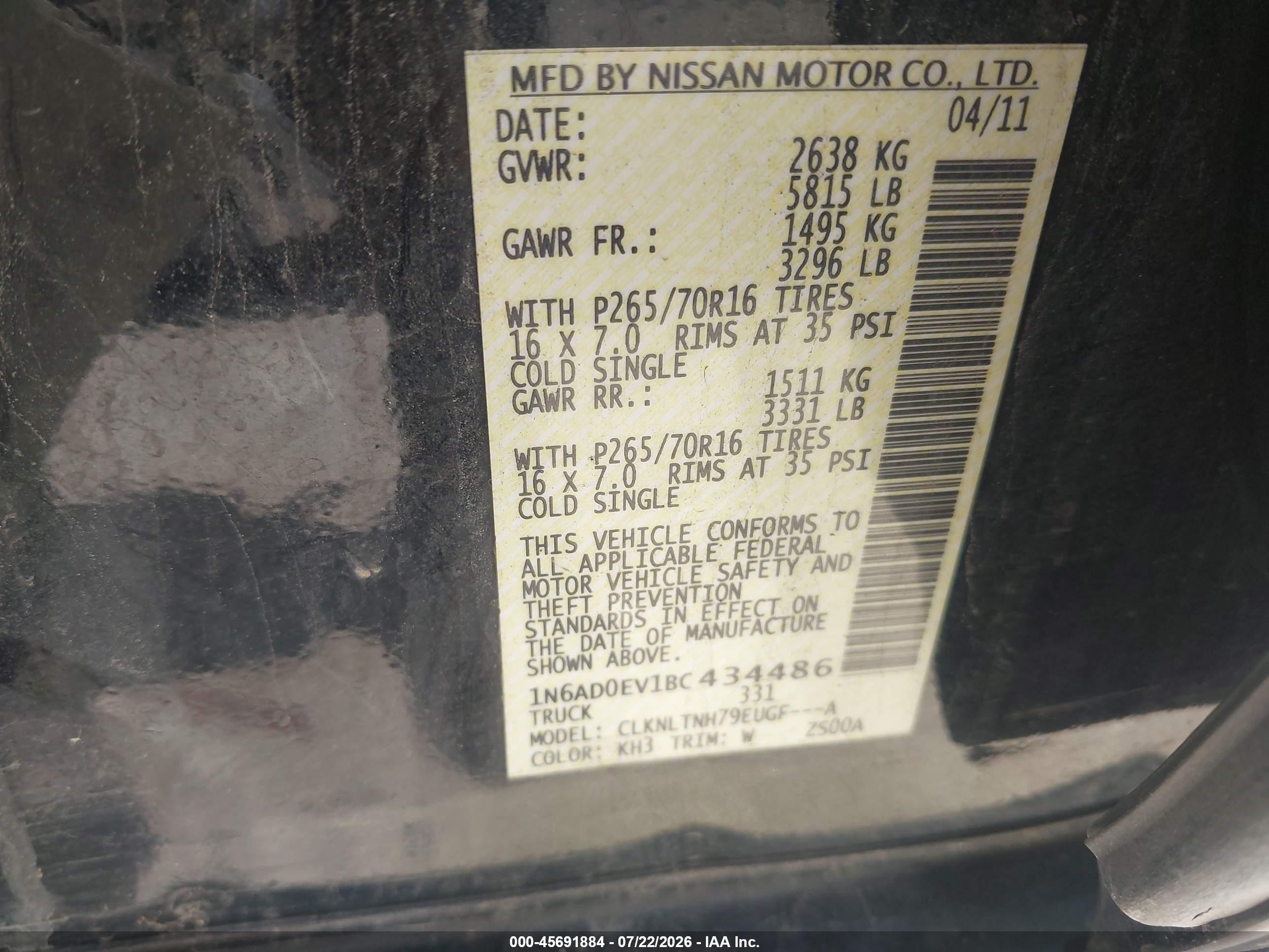 2011 Nissan Frontier Sv Black vin: 1N6AD0EV1BC434486