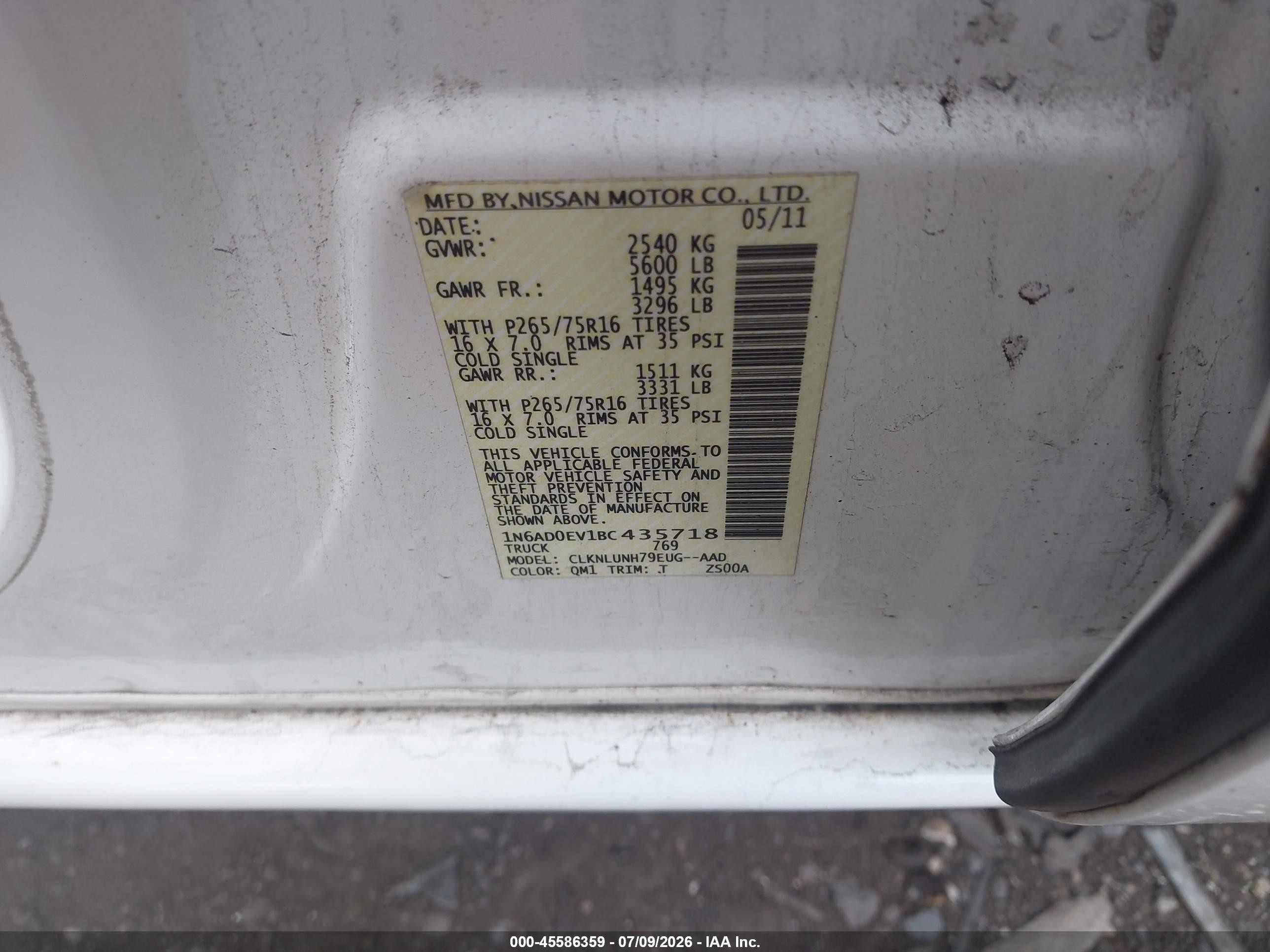 2011 Nissan Frontier Pro-4x White vin: 1N6AD0EV1BC435718