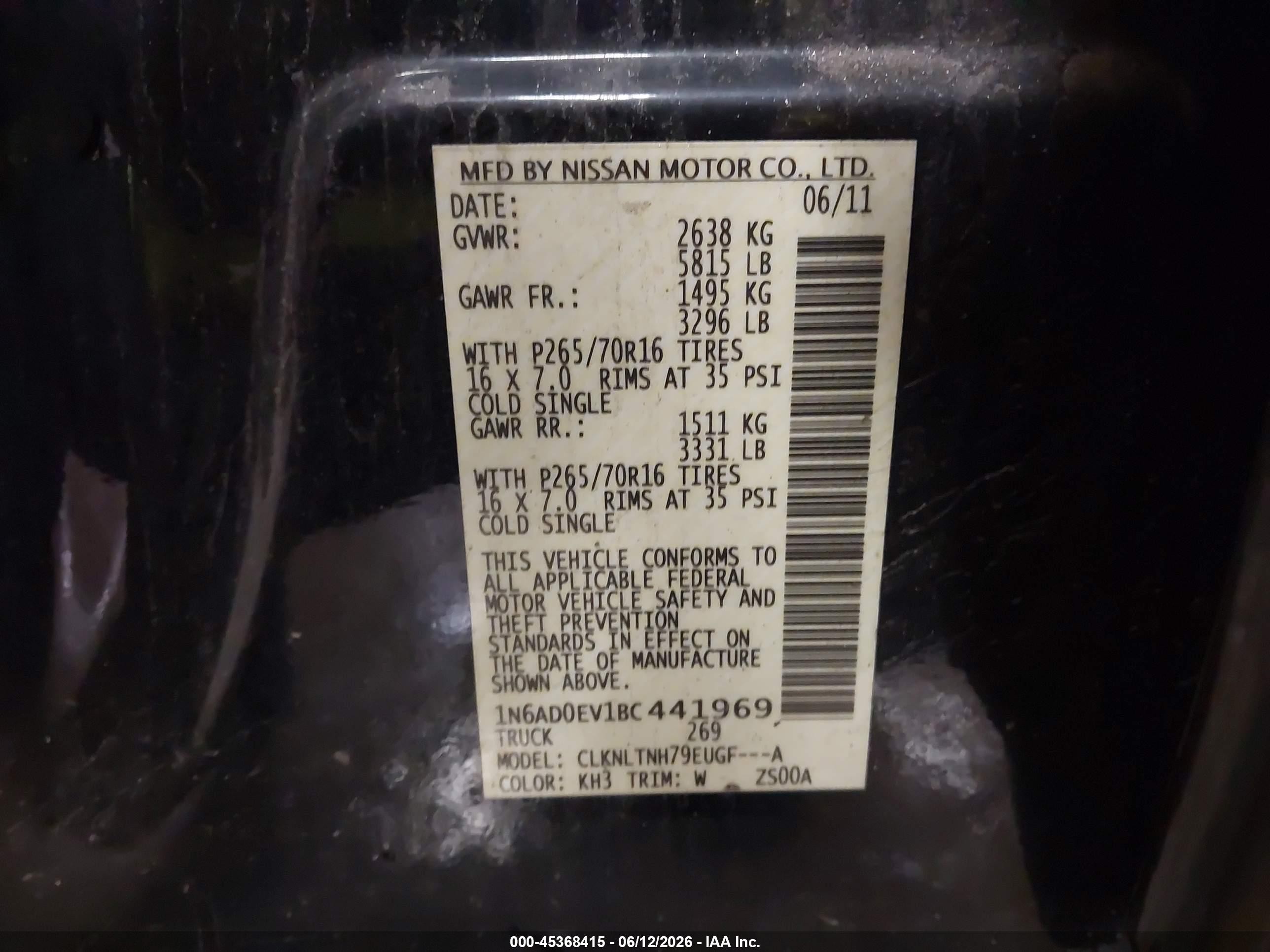 2011 Nissan Frontier Sv Black vin: 1N6AD0EV1BC441969