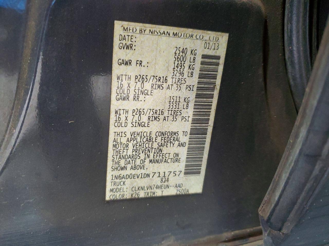 2013 Nissan Frontier S Угольный vin: 1N6AD0EV1DN711757