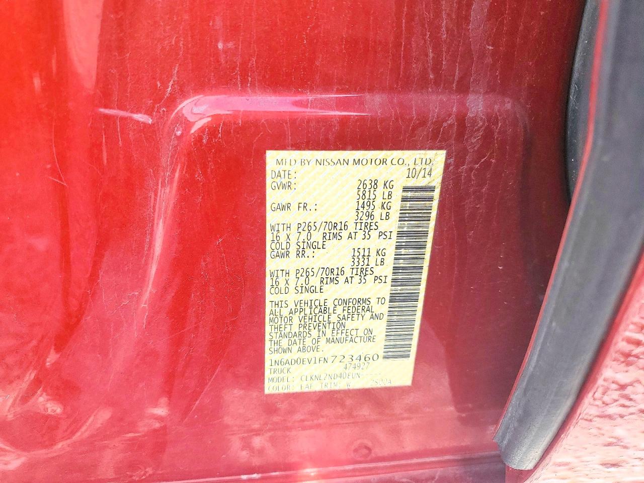 2015 Nissan Frontier Sv Бордовый vin: 1N6AD0EV1FN723460