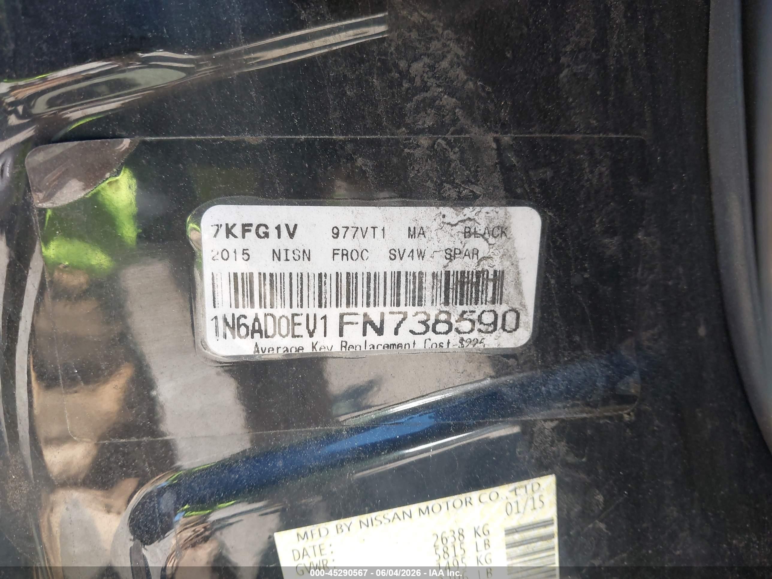 2015 Nissan Frontier Pro-4x/s/sl/sv Black vin: 1N6AD0EV1FN738590