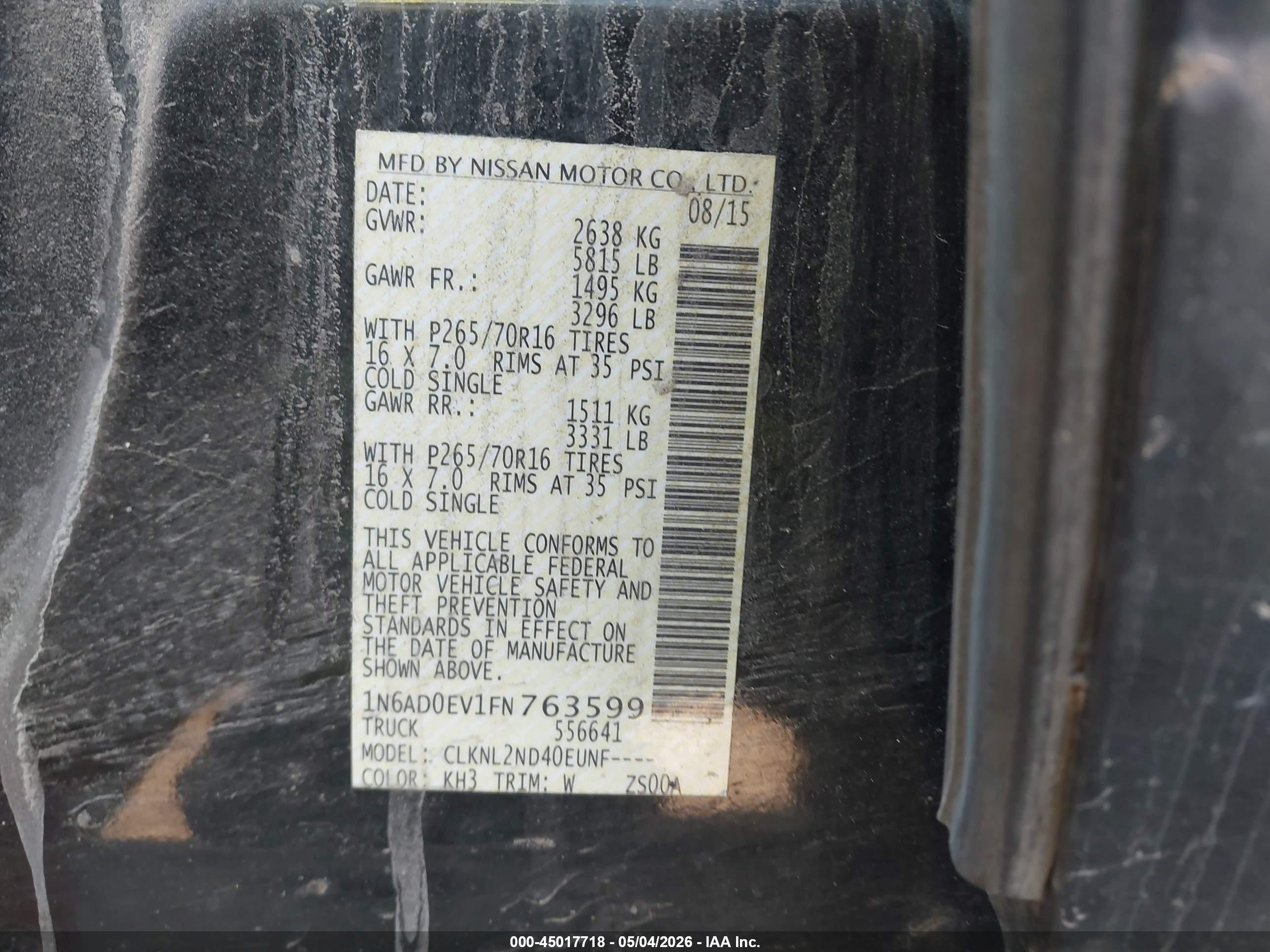2015 Nissan Frontier Sv Черный vin: 1N6AD0EV1FN763599