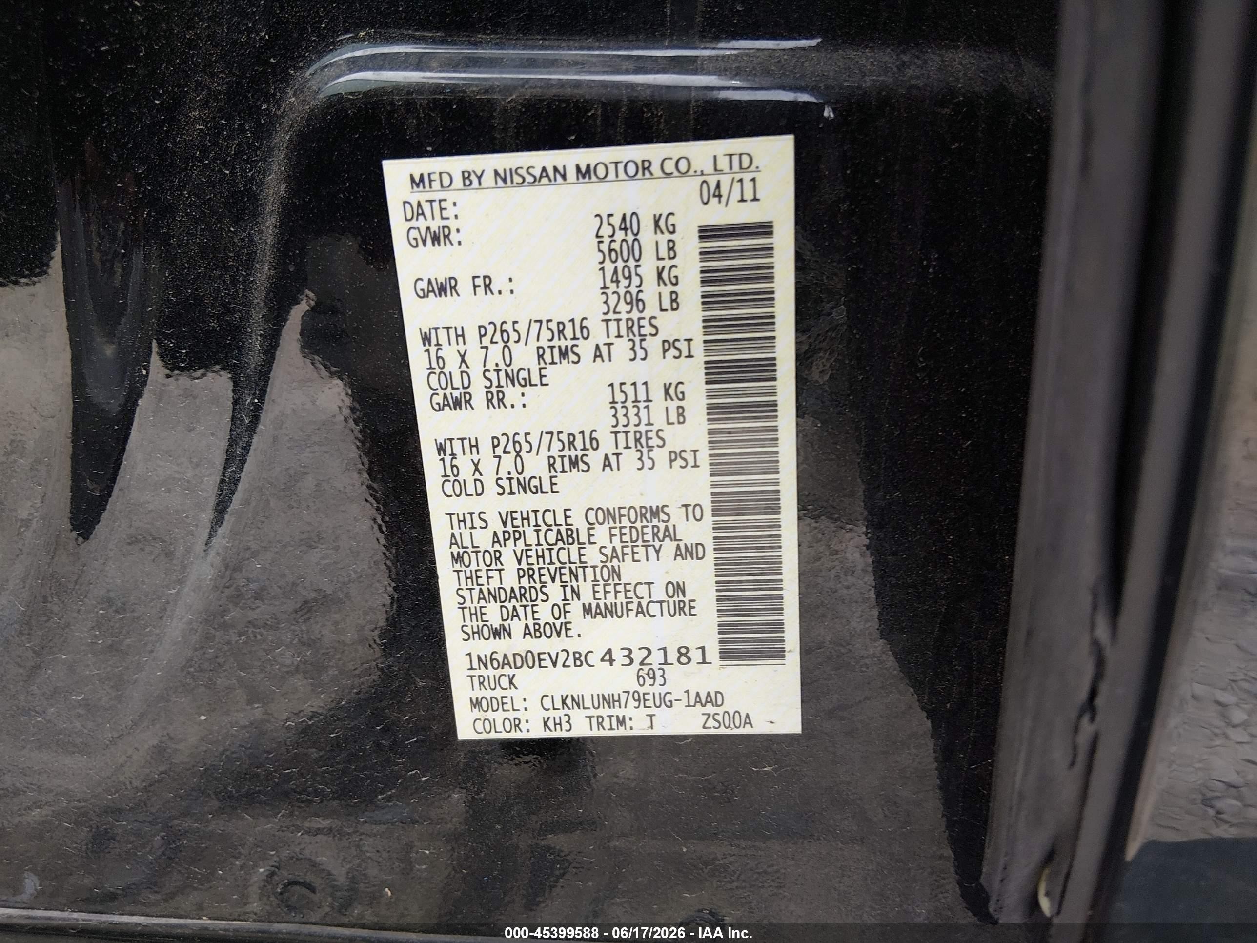 2011 Nissan Frontier Pro-4x Черный vin: 1N6AD0EV2BC432181
