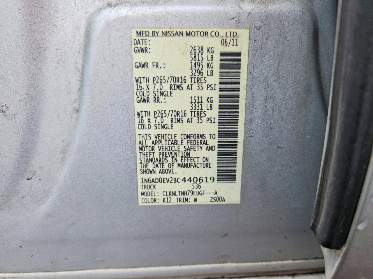 2011 Nissan Frontier S Silver vin: 1N6AD0EV2BC440619