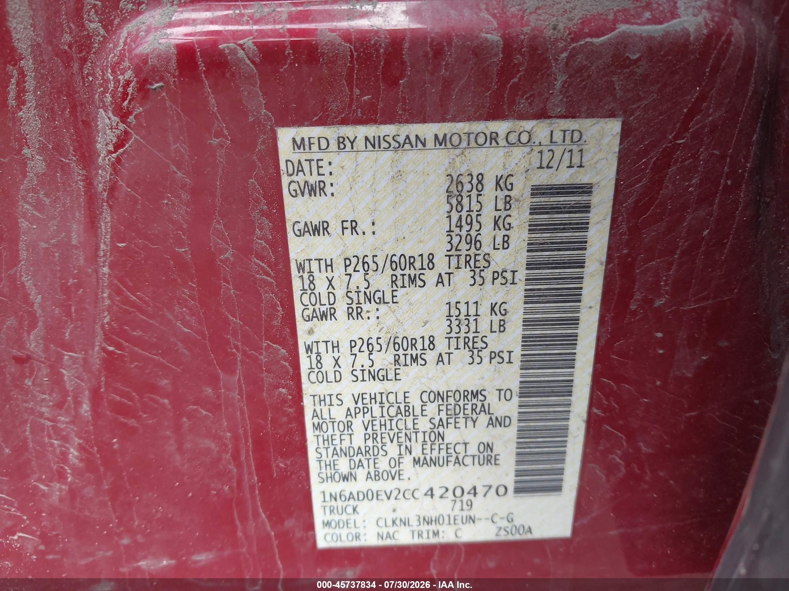 2012 Nissan Frontier Sl Red vin: 1N6AD0EV2CC420470