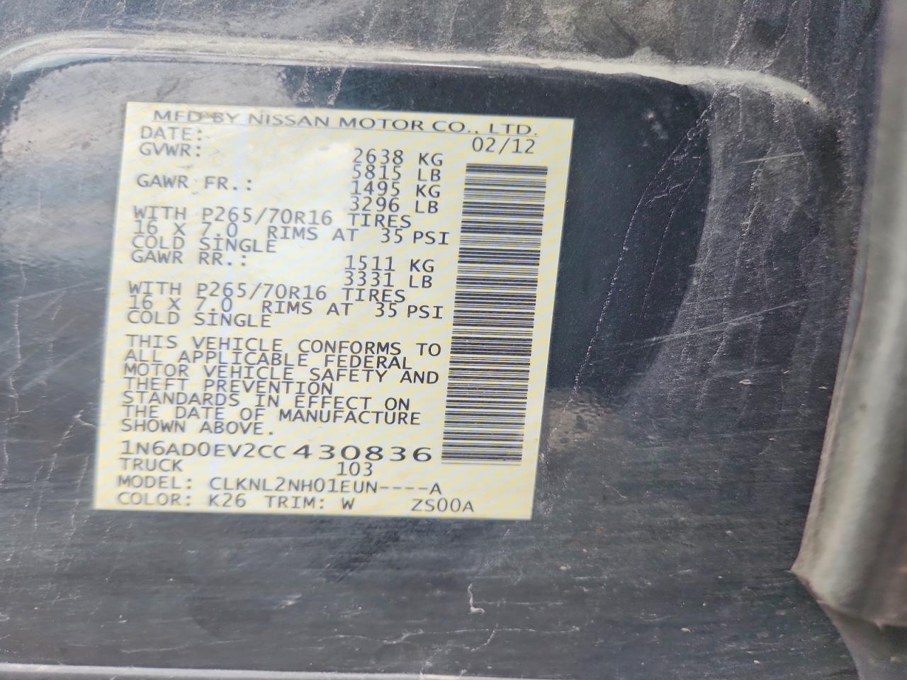 2012 Nissan Frontier S Charcoal vin: 1N6AD0EV2CC430836