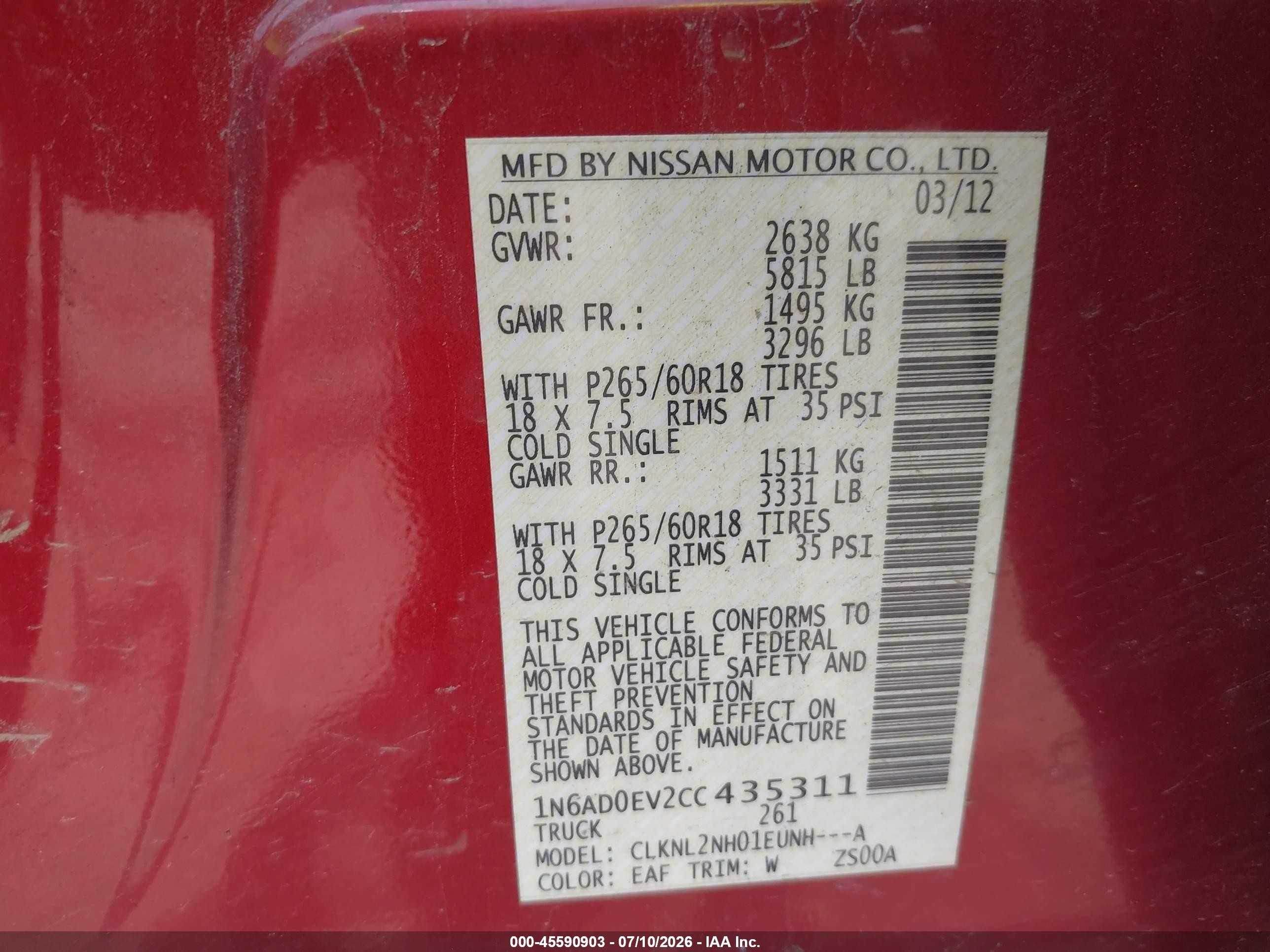 2012 Nissan Frontier Sv Red vin: 1N6AD0EV2CC435311