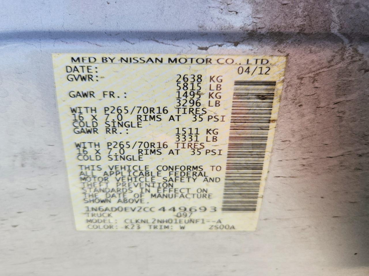 2012 Nissan Frontier S Silver vin: 1N6AD0EV2CC449693