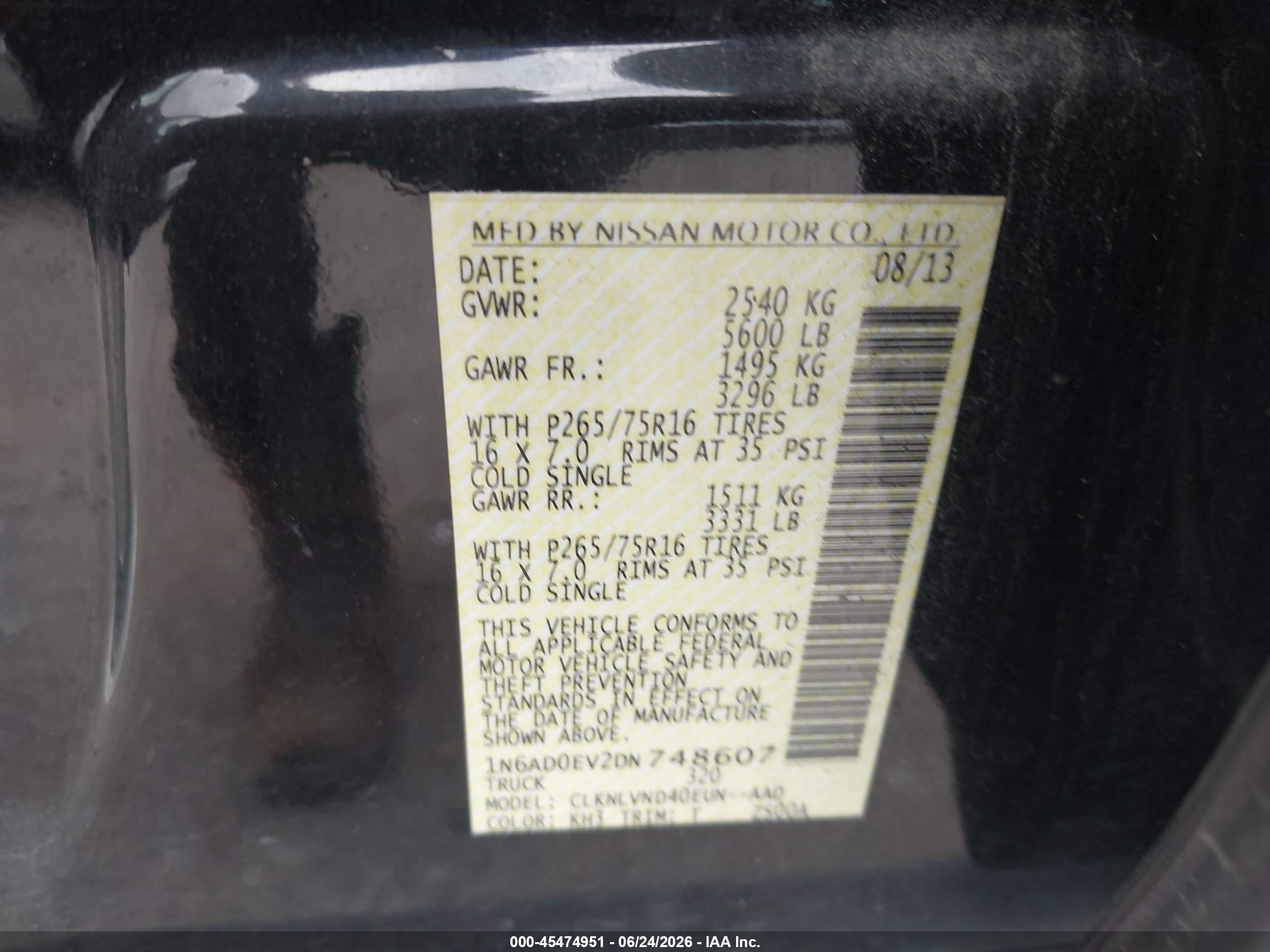 2013 Nissan Frontier Pro-4x Black vin: 1N6AD0EV2DN748607