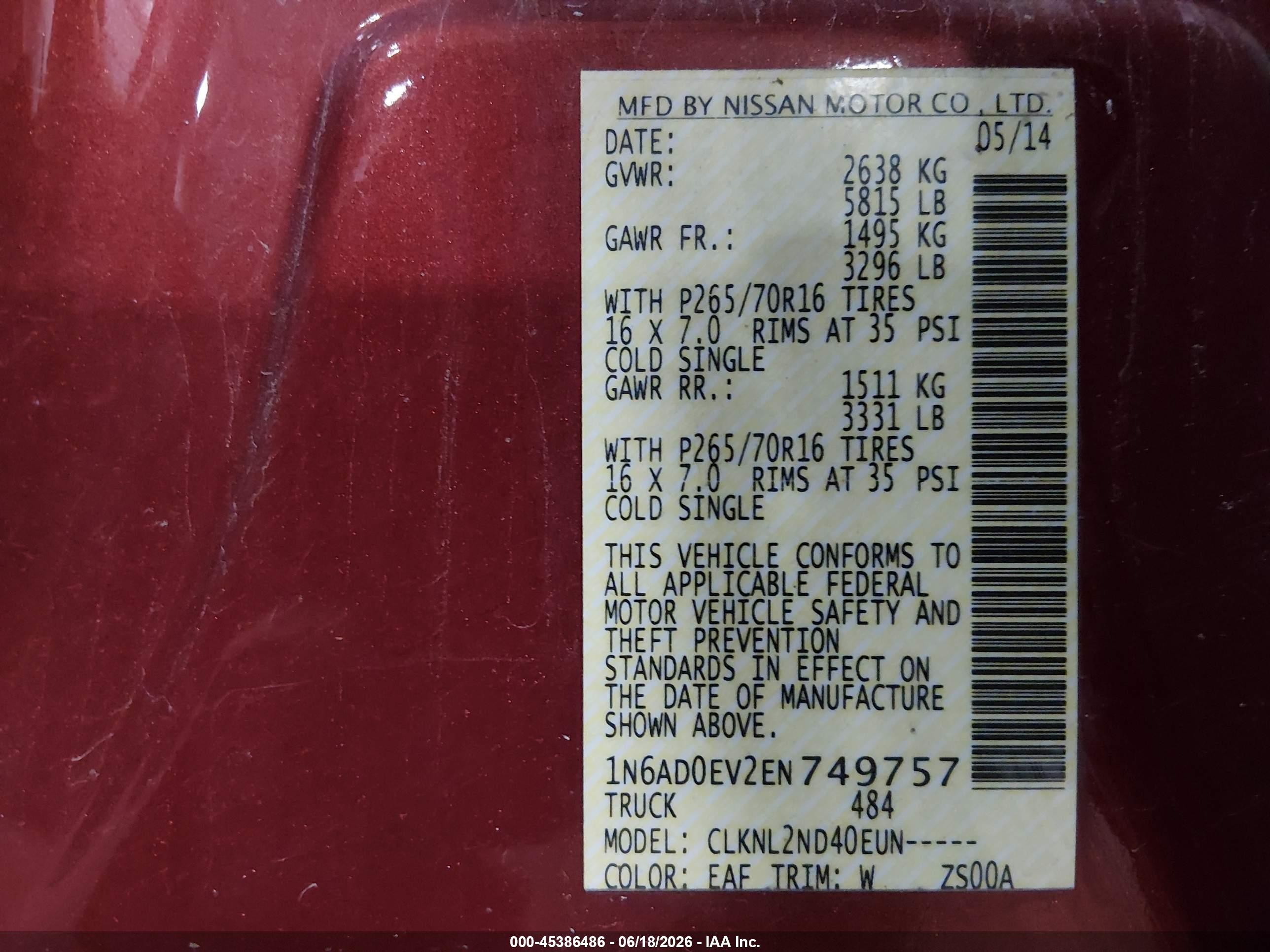 2014 Nissan Frontier Sv Red vin: 1N6AD0EV2EN749757
