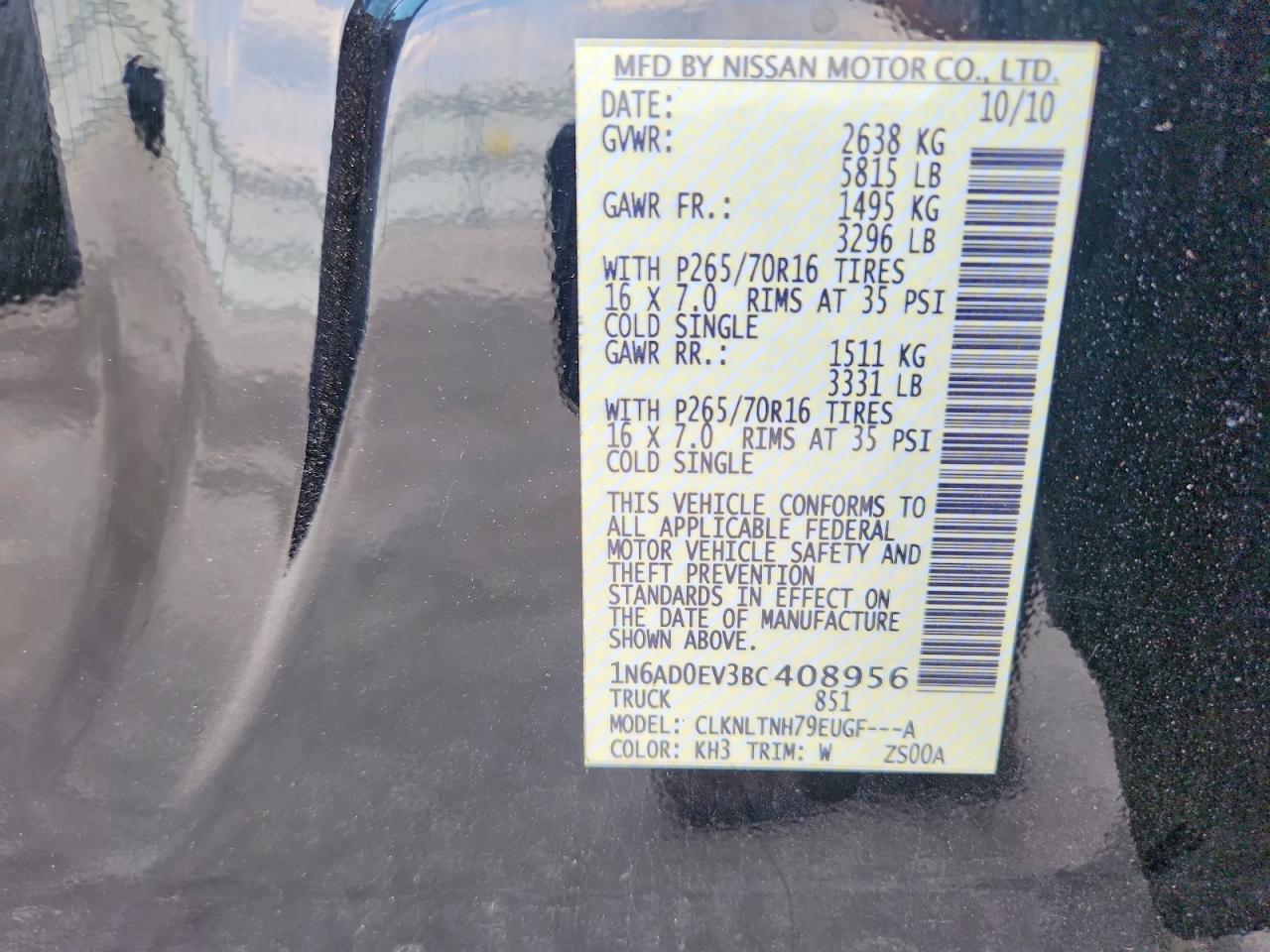 2011 Nissan Frontier S Black vin: 1N6AD0EV3BC408956