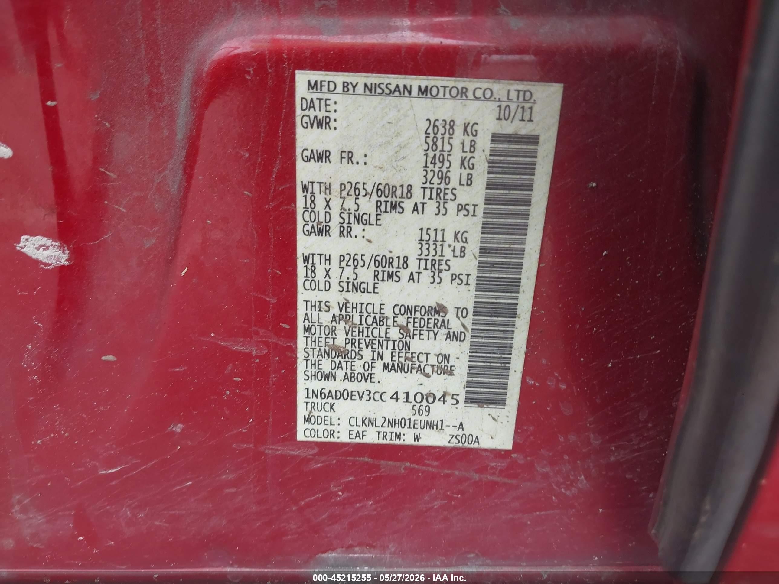 2012 Nissan Frontier Sv Red vin: 1N6AD0EV3CC410045