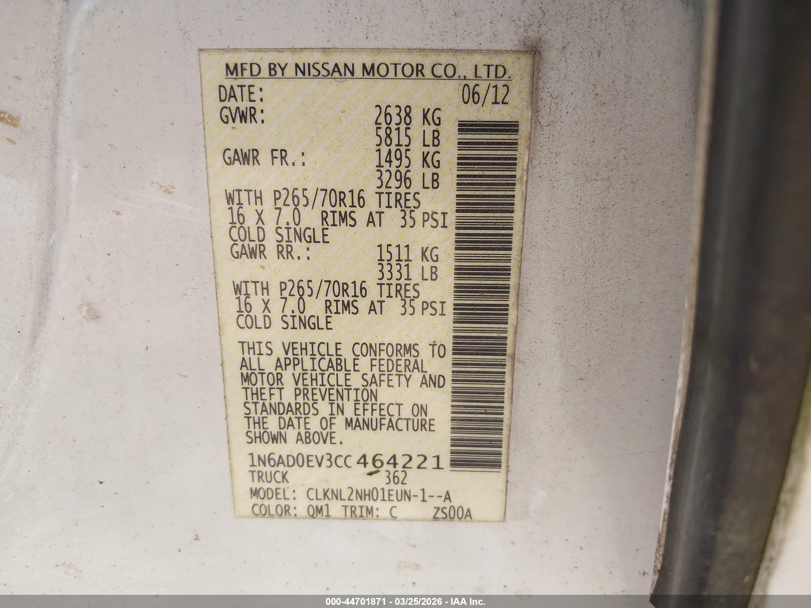 2012 Nissan Frontier Sv White vin: 1N6AD0EV3CC464221