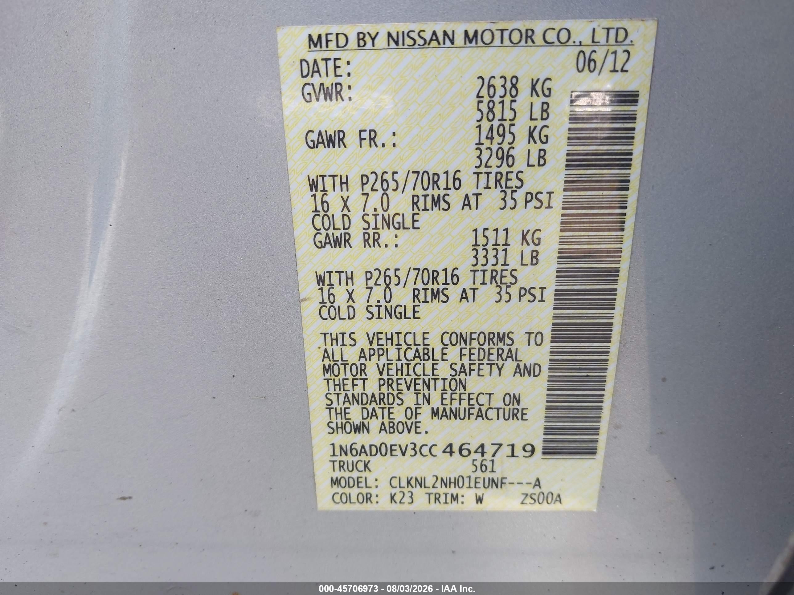 2012 Nissan Frontier Sv Silver vin: 1N6AD0EV3CC464719