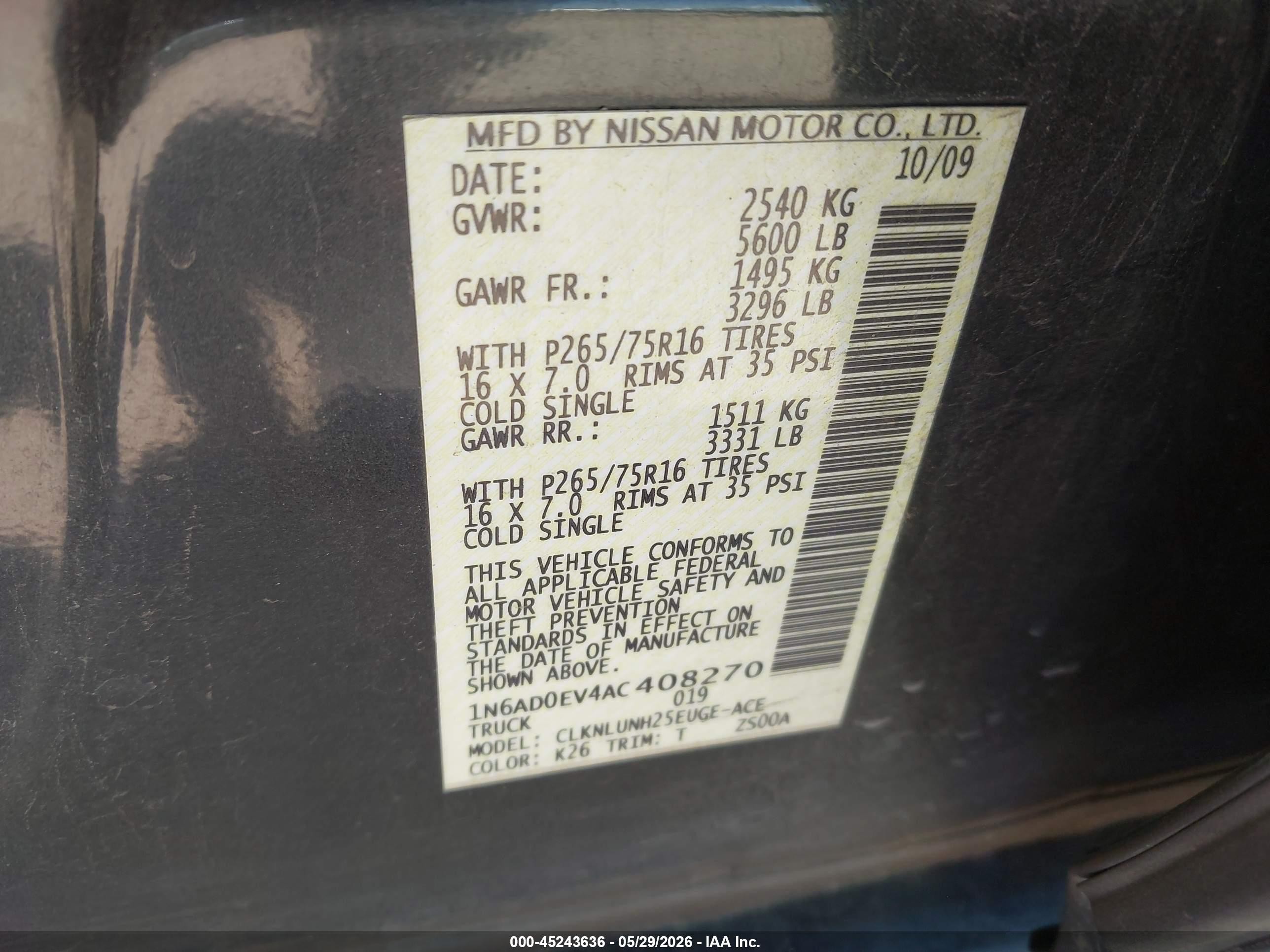 2010 Nissan Frontier Pro-4x Gray vin: 1N6AD0EV4AC408270