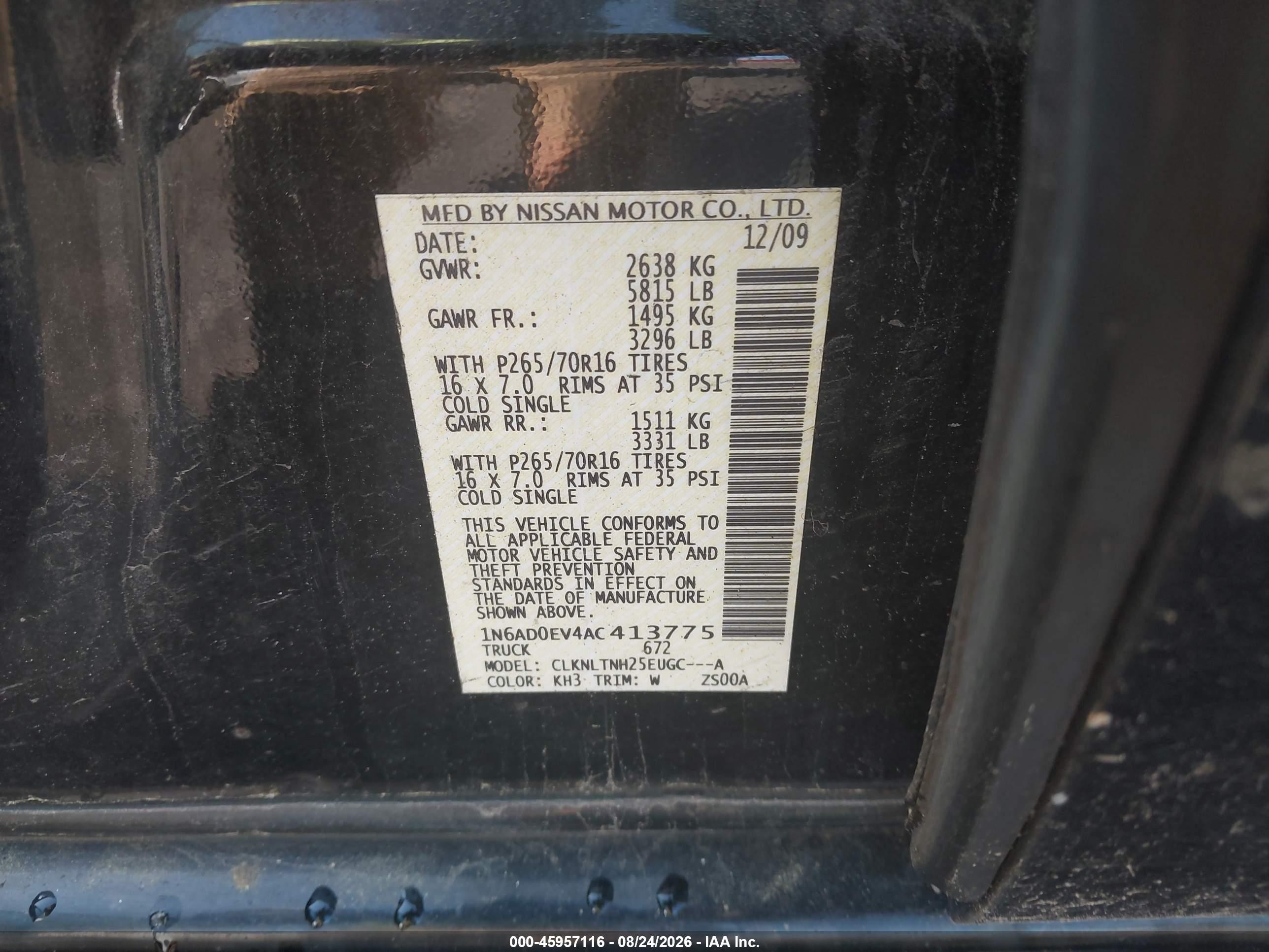2010 Nissan Frontier Se Black vin: 1N6AD0EV4AC413775