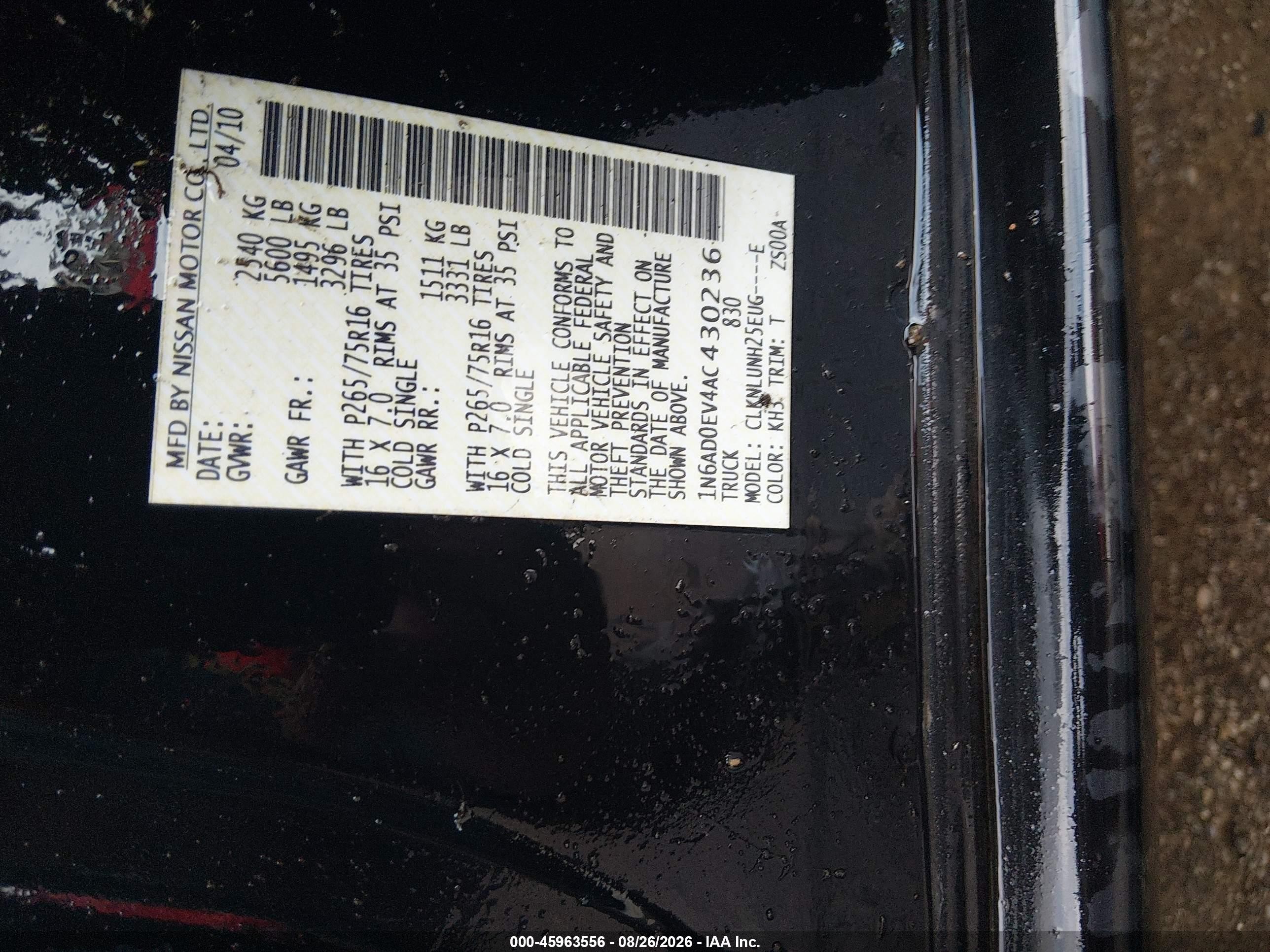2010 Nissan Frontier Pro-4x Black vin: 1N6AD0EV4AC430236