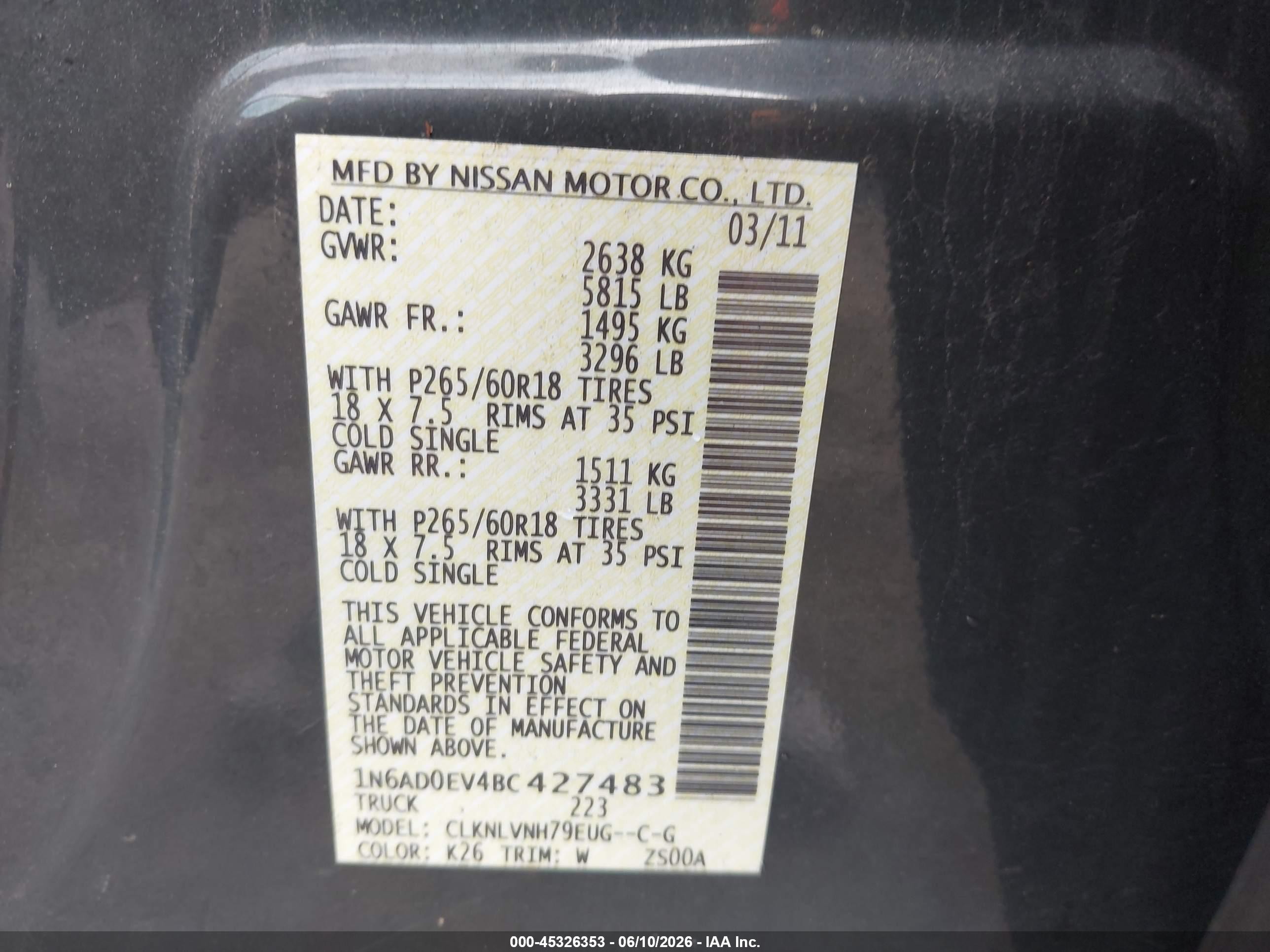 2011 Nissan Frontier Sl Black vin: 1N6AD0EV4BC427483