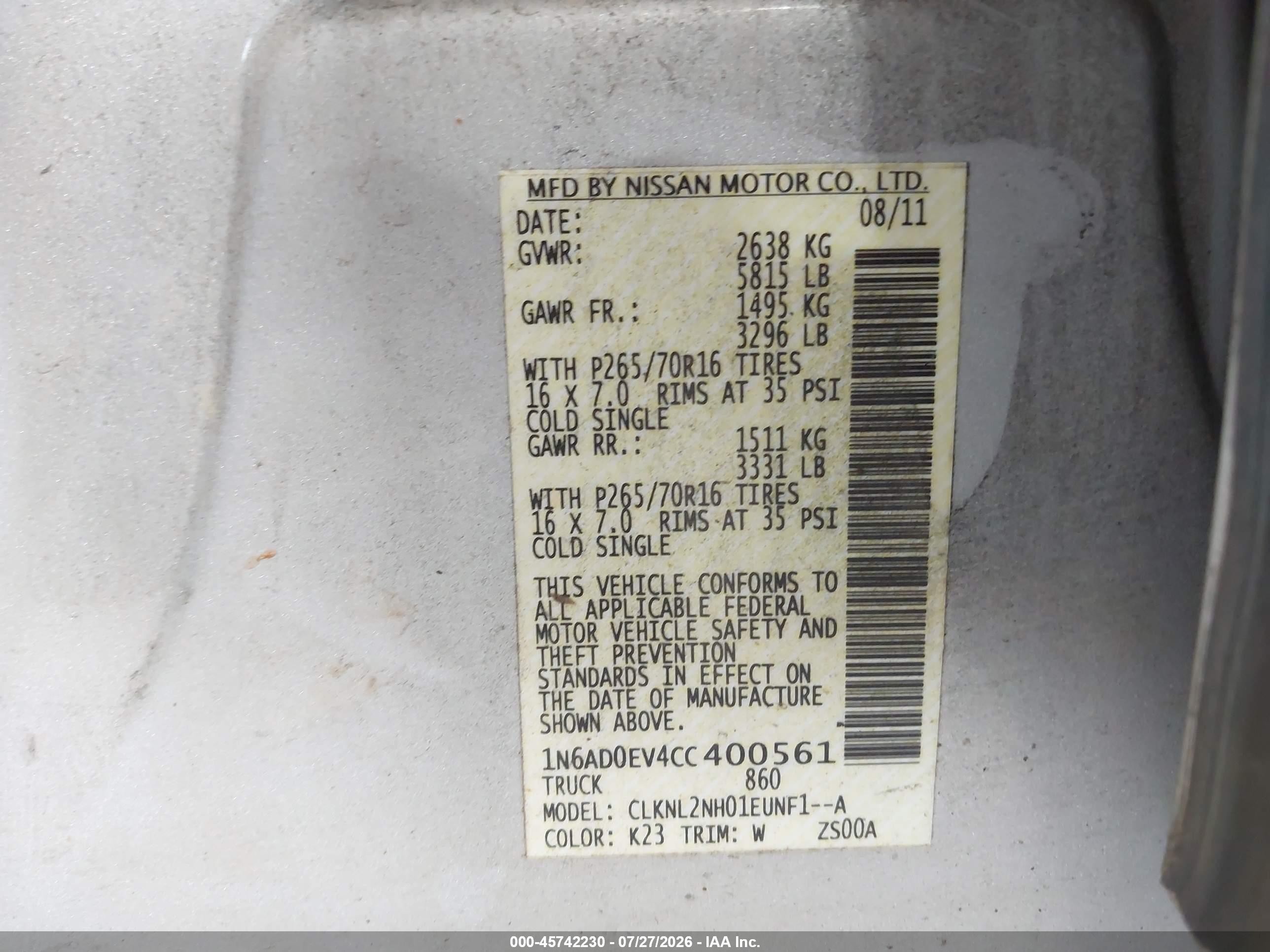 2012 Nissan Frontier Sv Gray vin: 1N6AD0EV4CC400561