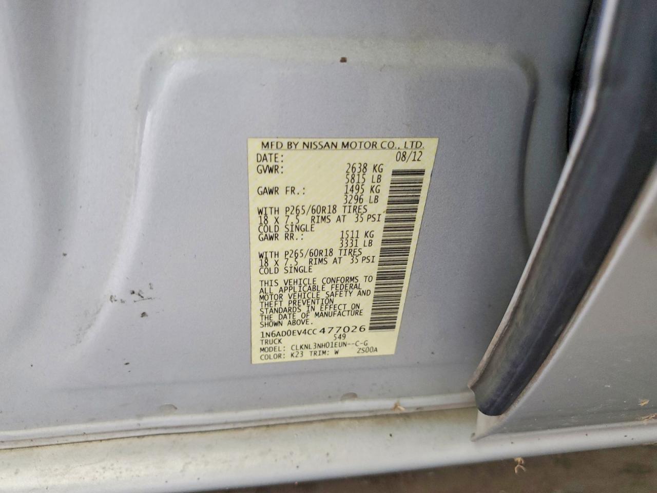 2012 Nissan Frontier S Silver vin: 1N6AD0EV4CC477026