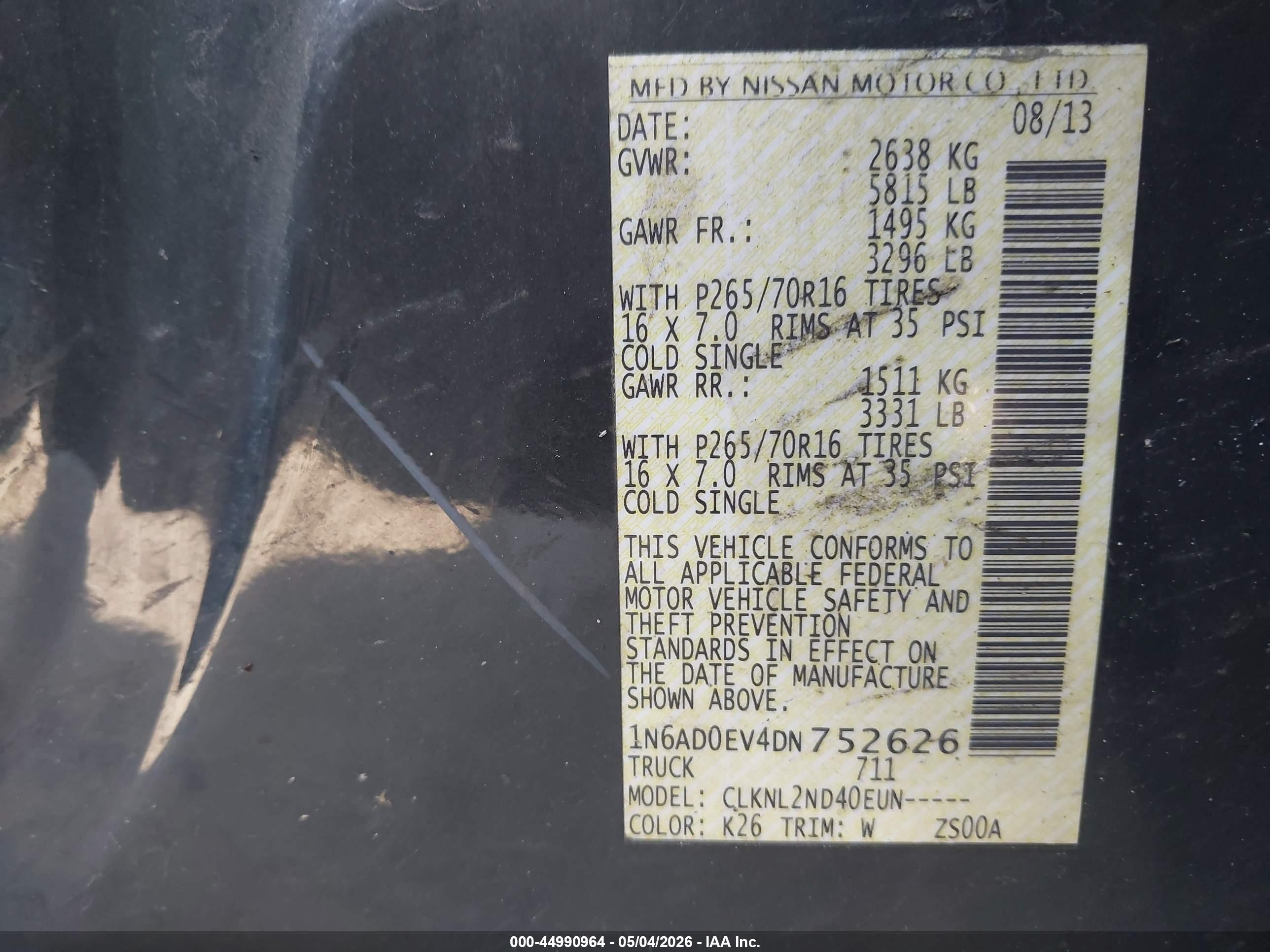 2013 Nissan Frontier Sv Black vin: 1N6AD0EV4DN752626