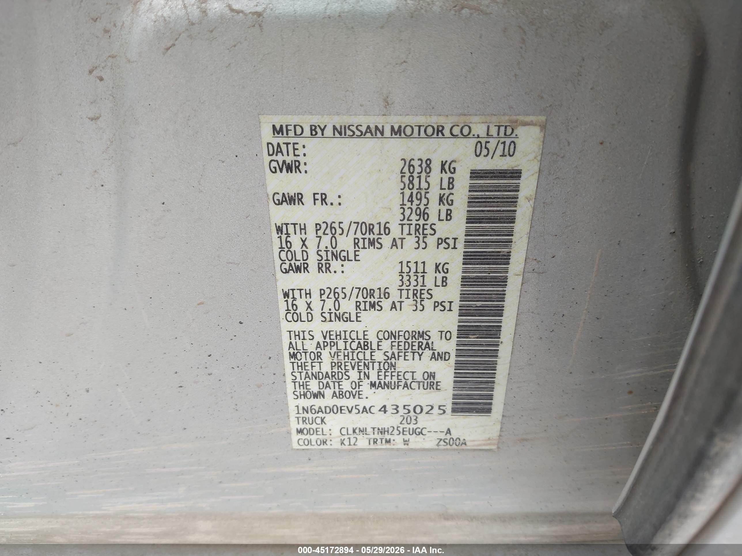 2010 Nissan Frontier Se Silver vin: 1N6AD0EV5AC435025