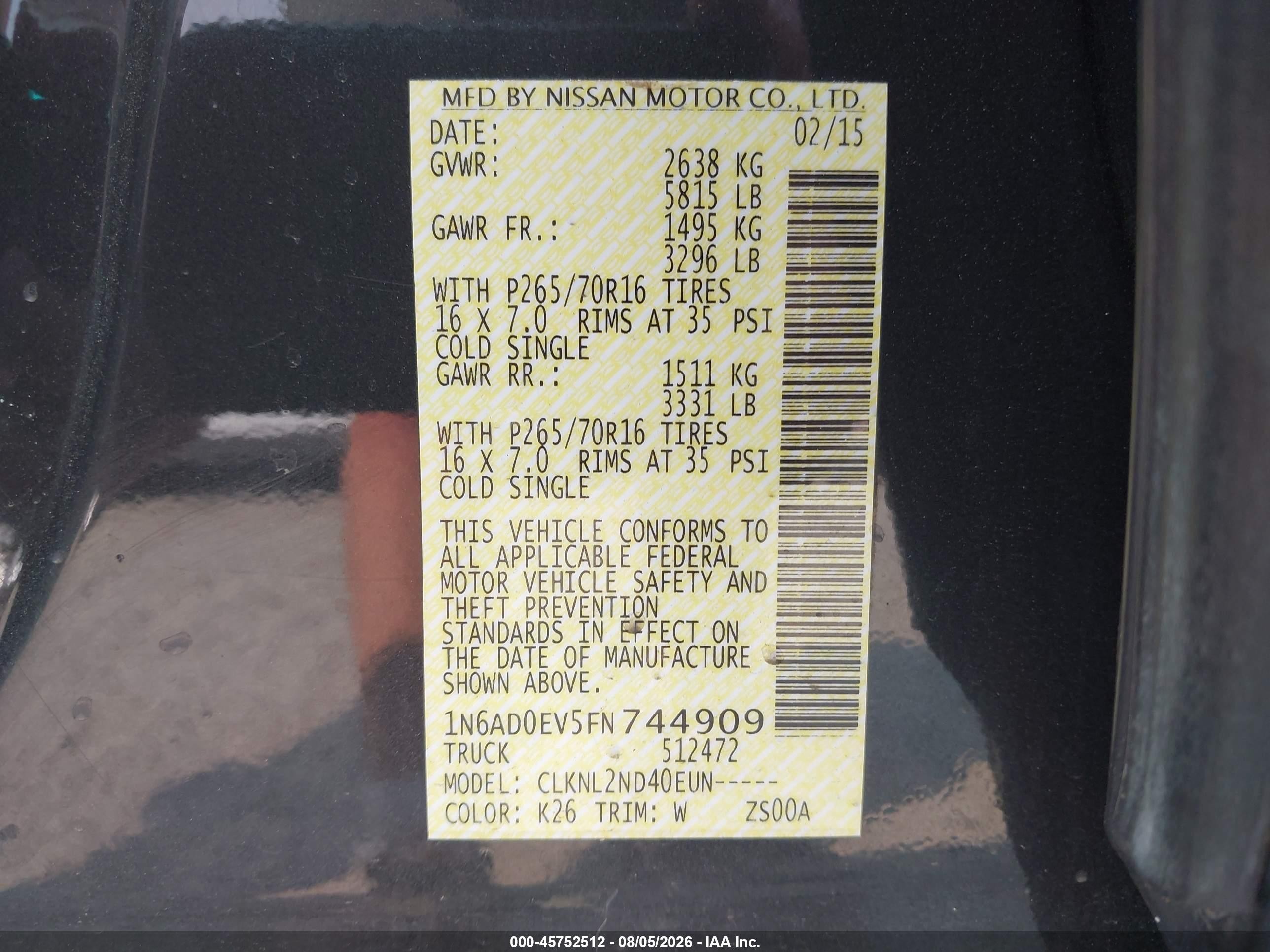 2015 Nissan Frontier Pro-4x/s/sl/sv Gray vin: 1N6AD0EV5FN744909