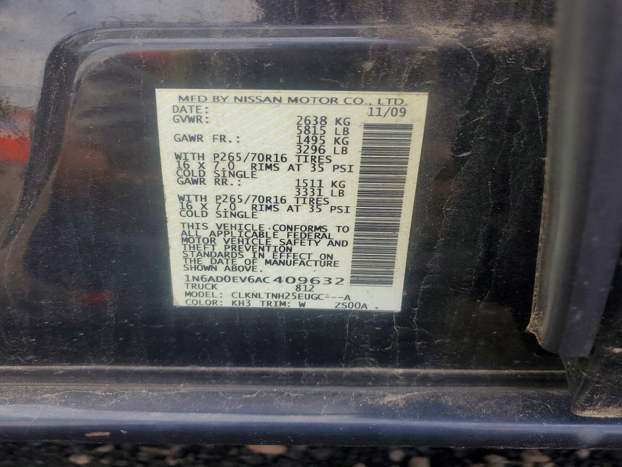 2010 Nissan Frontier Se V6 Black vin: 1N6AD0EV6AC409632