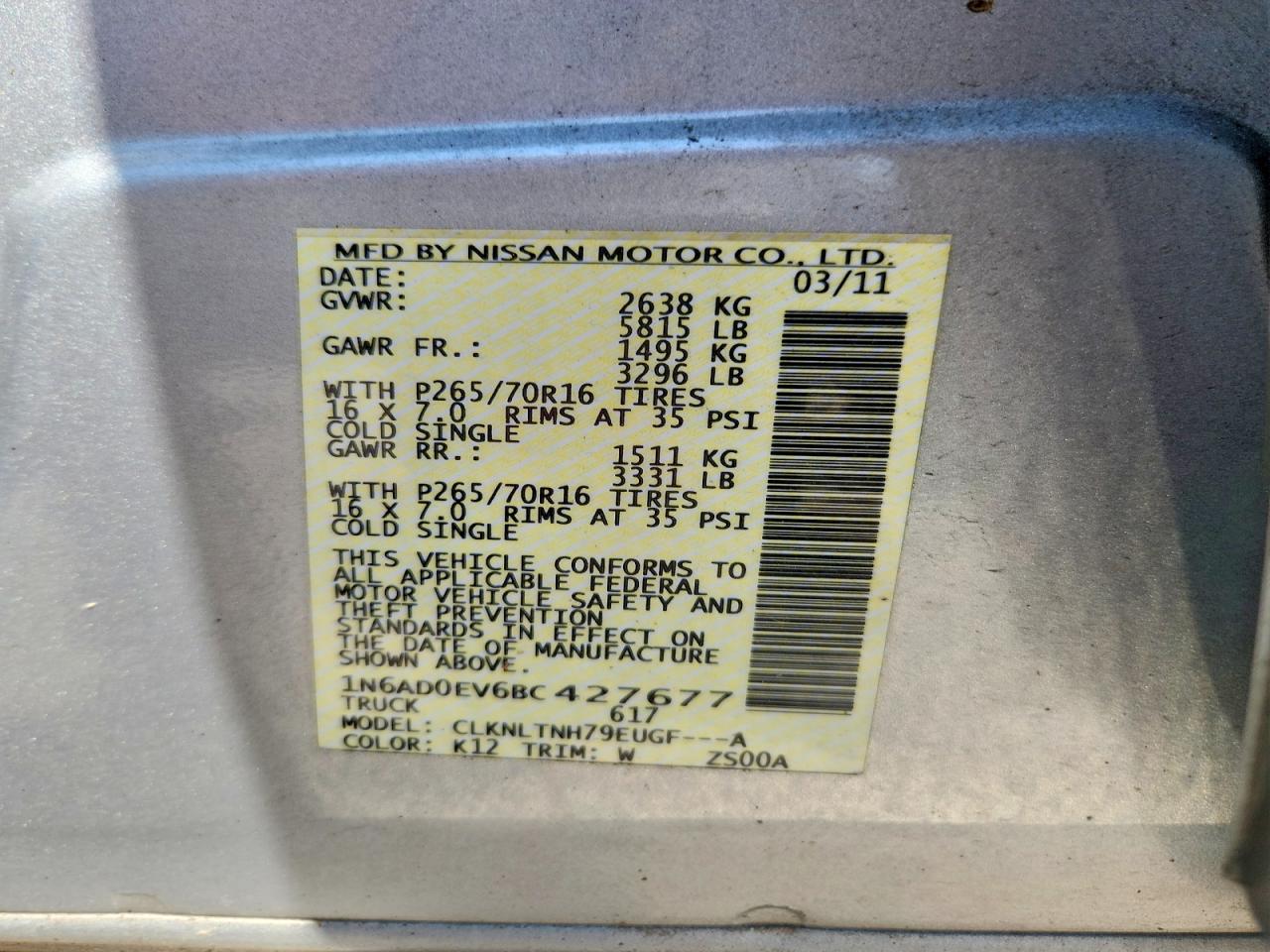 2011 Nissan Frontier S Silver vin: 1N6AD0EV6BC427677