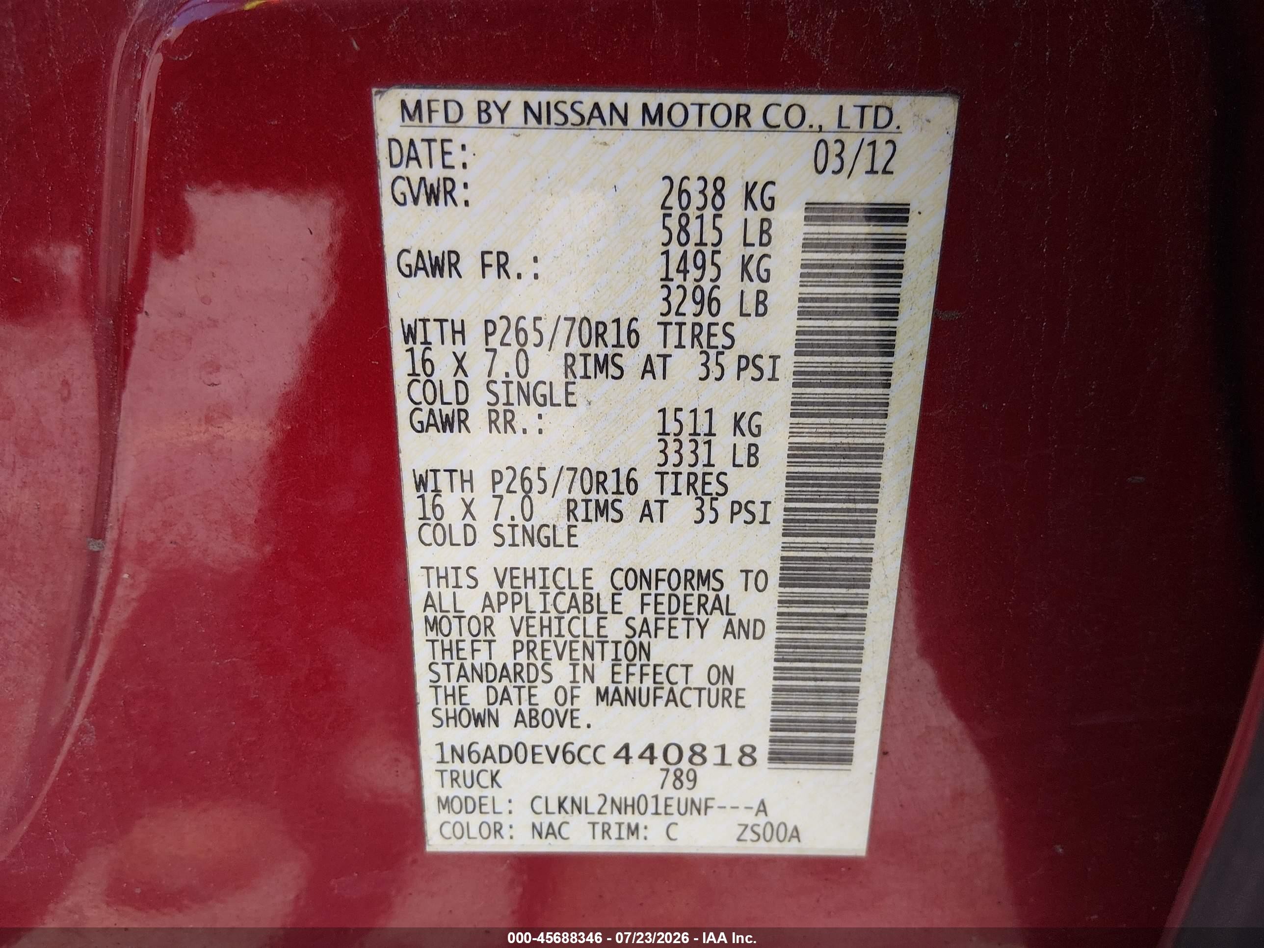 2012 Nissan Frontier Sv Red vin: 1N6AD0EV6CC440818