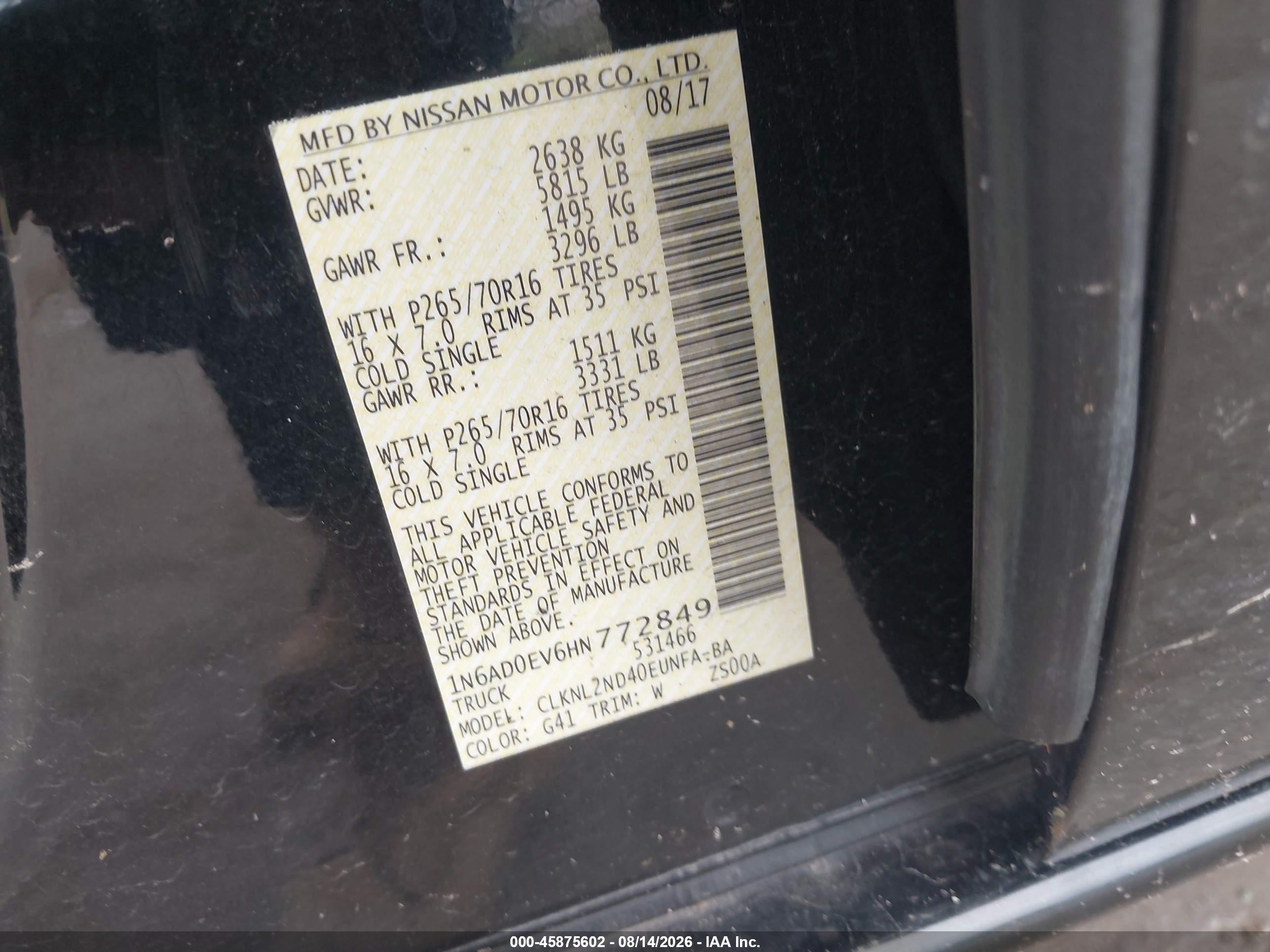 2017 Nissan Frontier Sv Черный vin: 1N6AD0EV6HN772849