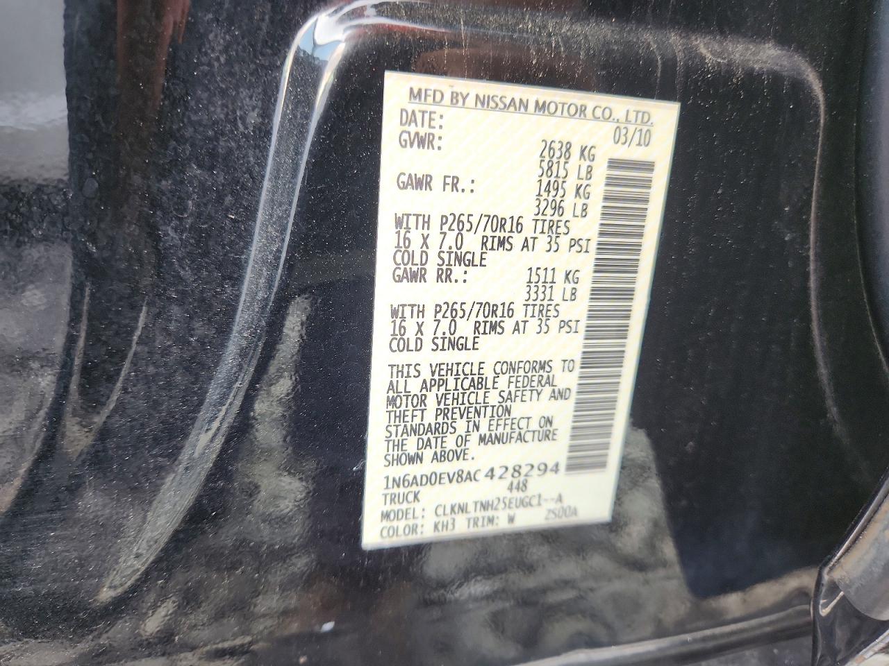 2010 Nissan Frontier Se V6 Black vin: 1N6AD0EV8AC428294