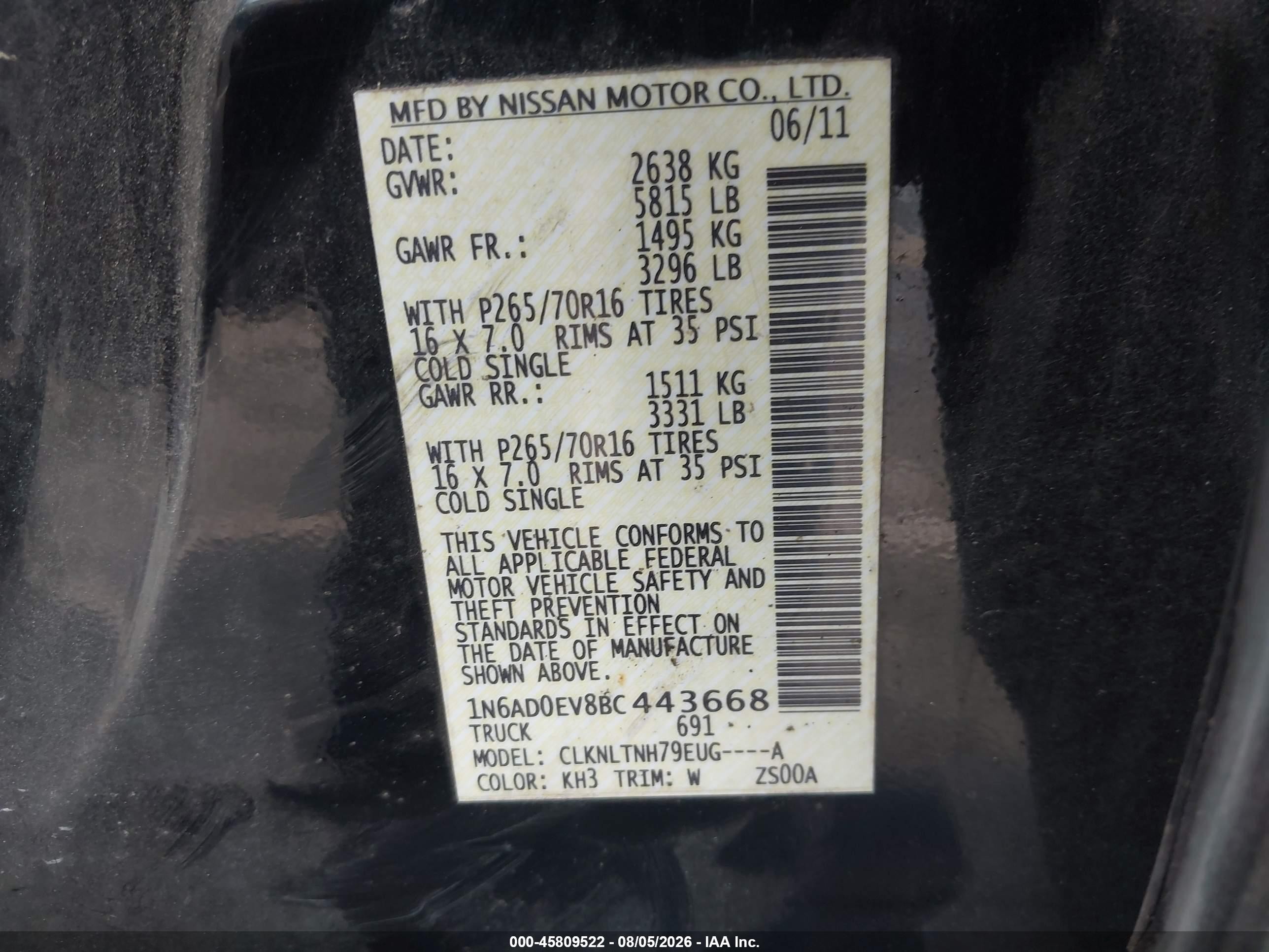 2011 Nissan Frontier Sv Черный vin: 1N6AD0EV8BC443668