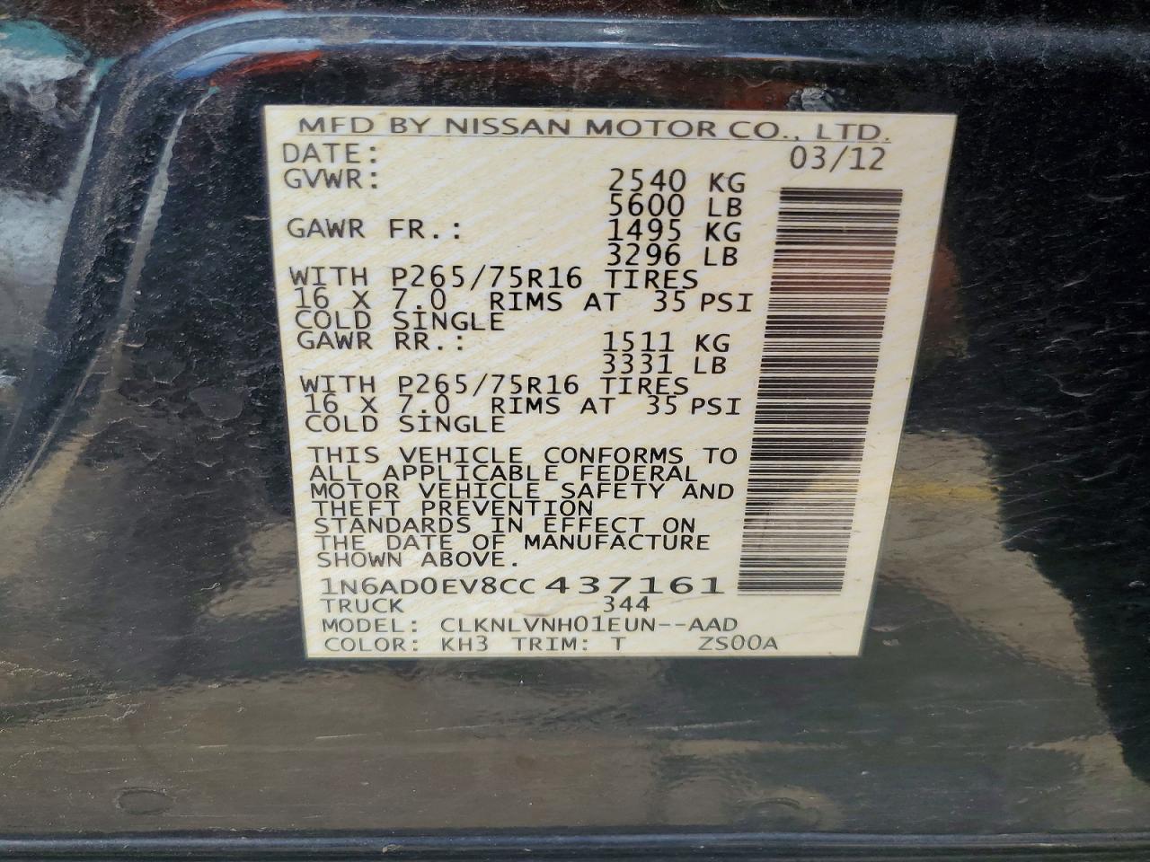 2012 Nissan Frontier S Black vin: 1N6AD0EV8CC437161