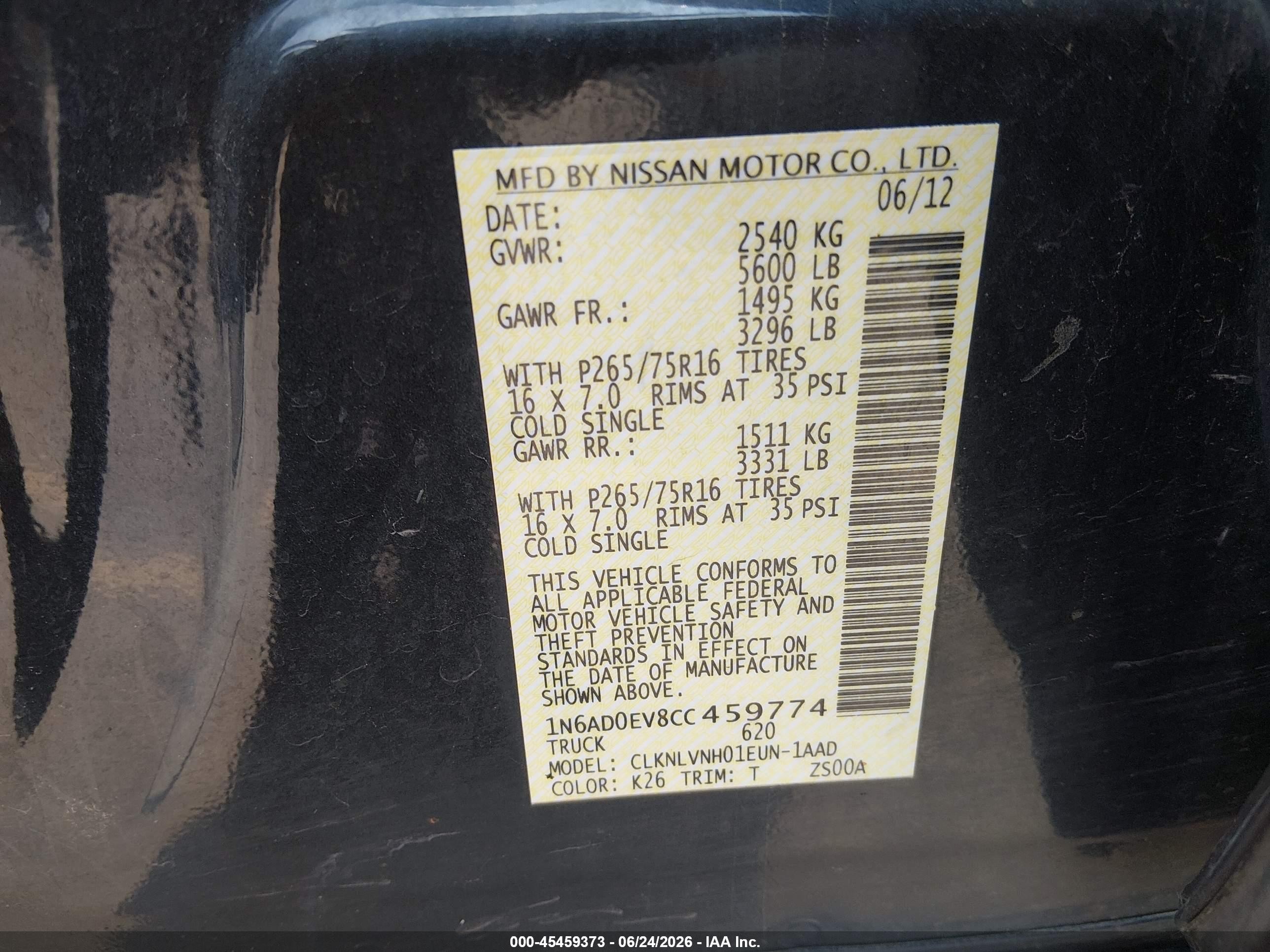 2012 Nissan Frontier Pro-4x Черный vin: 1N6AD0EV8CC459774